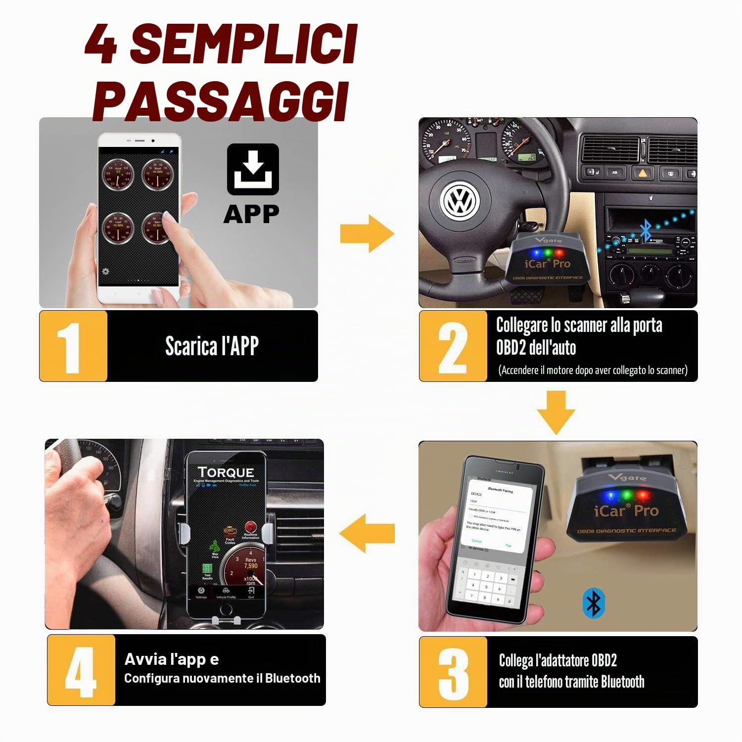 Vgate iCar Pro Bluetooth 4.0 (BLE) OBD2 Lettore di codici di guasto OBDII Codice Scanner Auto Check Engine Light per iOS/Android