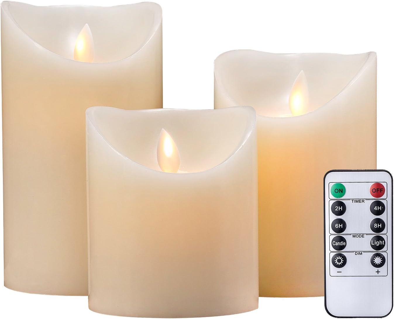 AIR ZUKER Flameless Candles Pillar LED Candle Battery Operated Candles Flickering Dancing LED Candle Real Wax Candle Motion Candle with Timer and 10-Key Remote, Height 4" 5" 6", 3 Pieces