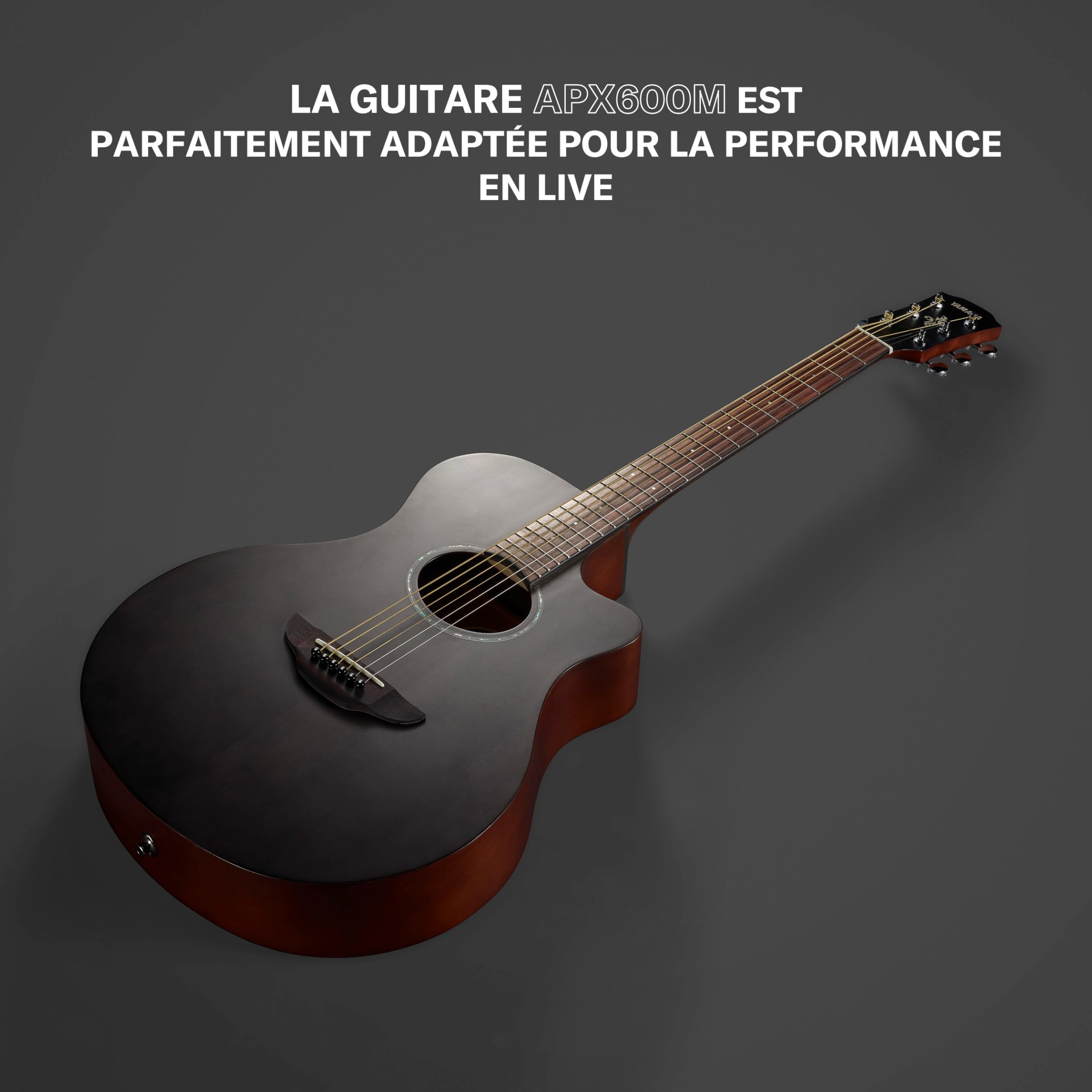 YAMAHA APX600M Guitare Électro-Acoustique – Finition Mate, Caisse Compacte Thinline, Diapason 25”, Table Massive, Système65 avec EQ et Accordeur – Smokey Black