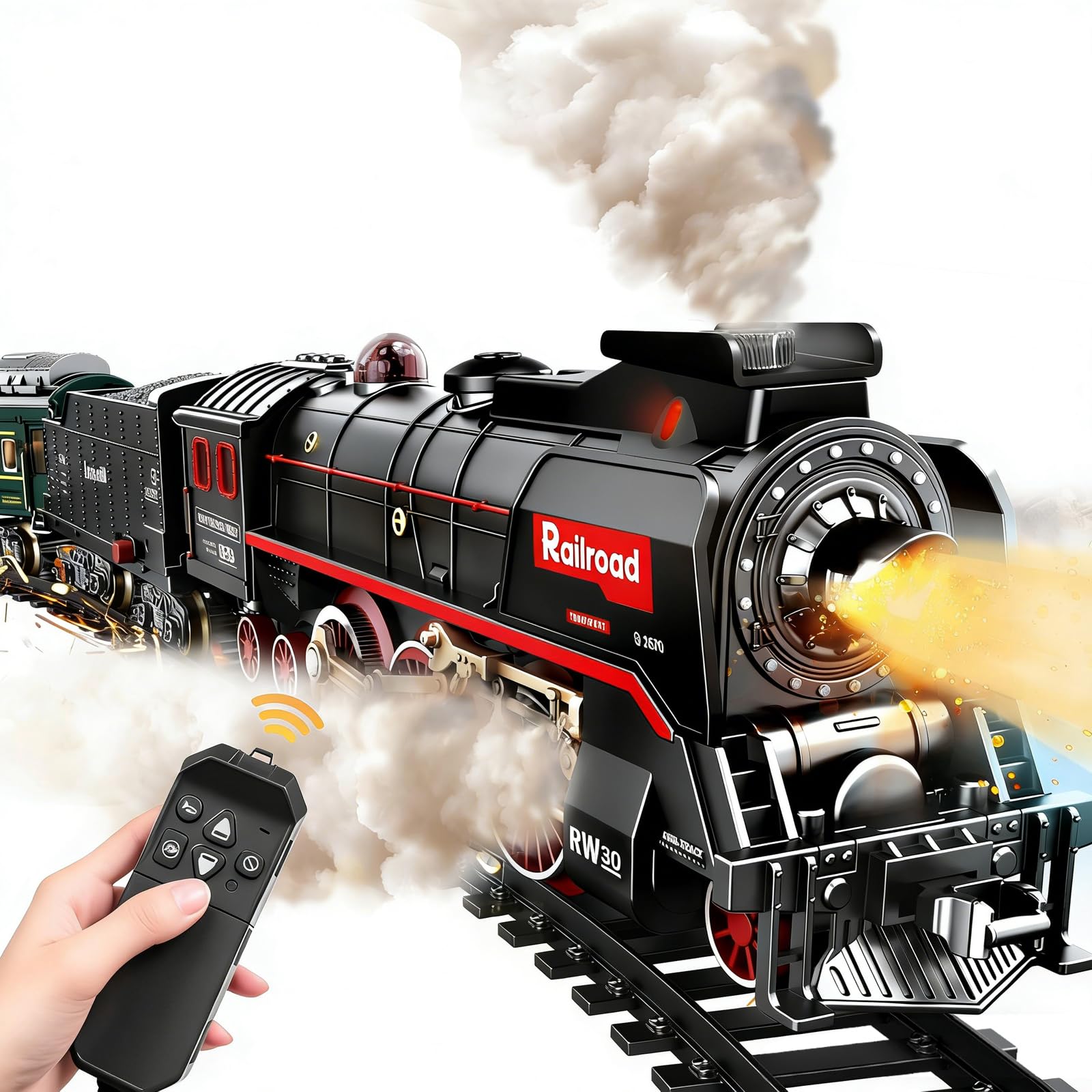 PQKL-party Elektrische Zug,Eisenbahn mit Dampf, Sounds und Lights,Luxury Track Steam Locomotive