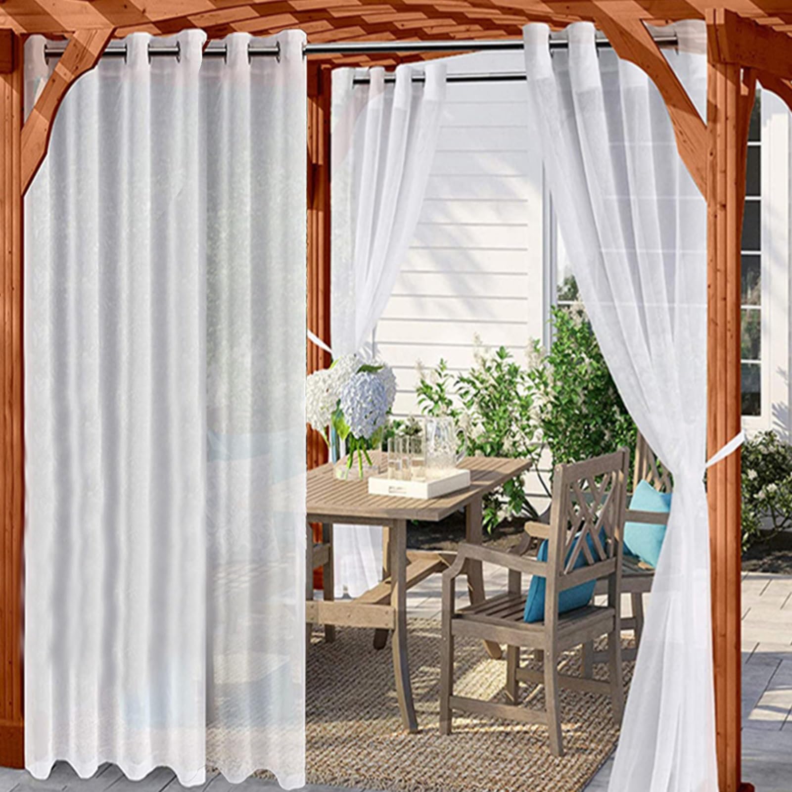 Rideaux d'Extérieur Transparents à Œillets W450xH270cm pour Pergola