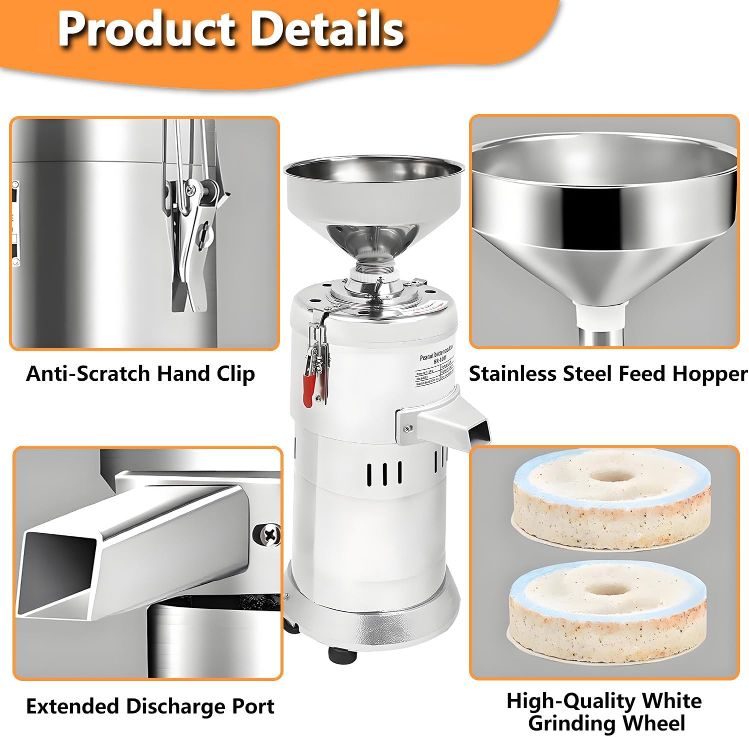 Commercial Peanut Sesame Grinding Machine,1100W Stainless Steel Peanut Butter Maker, 33lb/h Commercial Dry Spice Grinder Herb Pulverizer for Peanut, Almond, Sesame