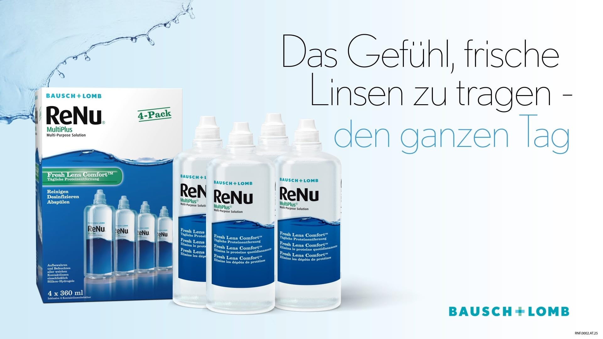 Bausch + Lomb ReNu MultiPlus Kombilösung mit Proteinentferner - Kontaktlinsenreiniger, Aufbewahrungslösung, weiche Linsen, Halbjahrespack, 4 x 360 ml