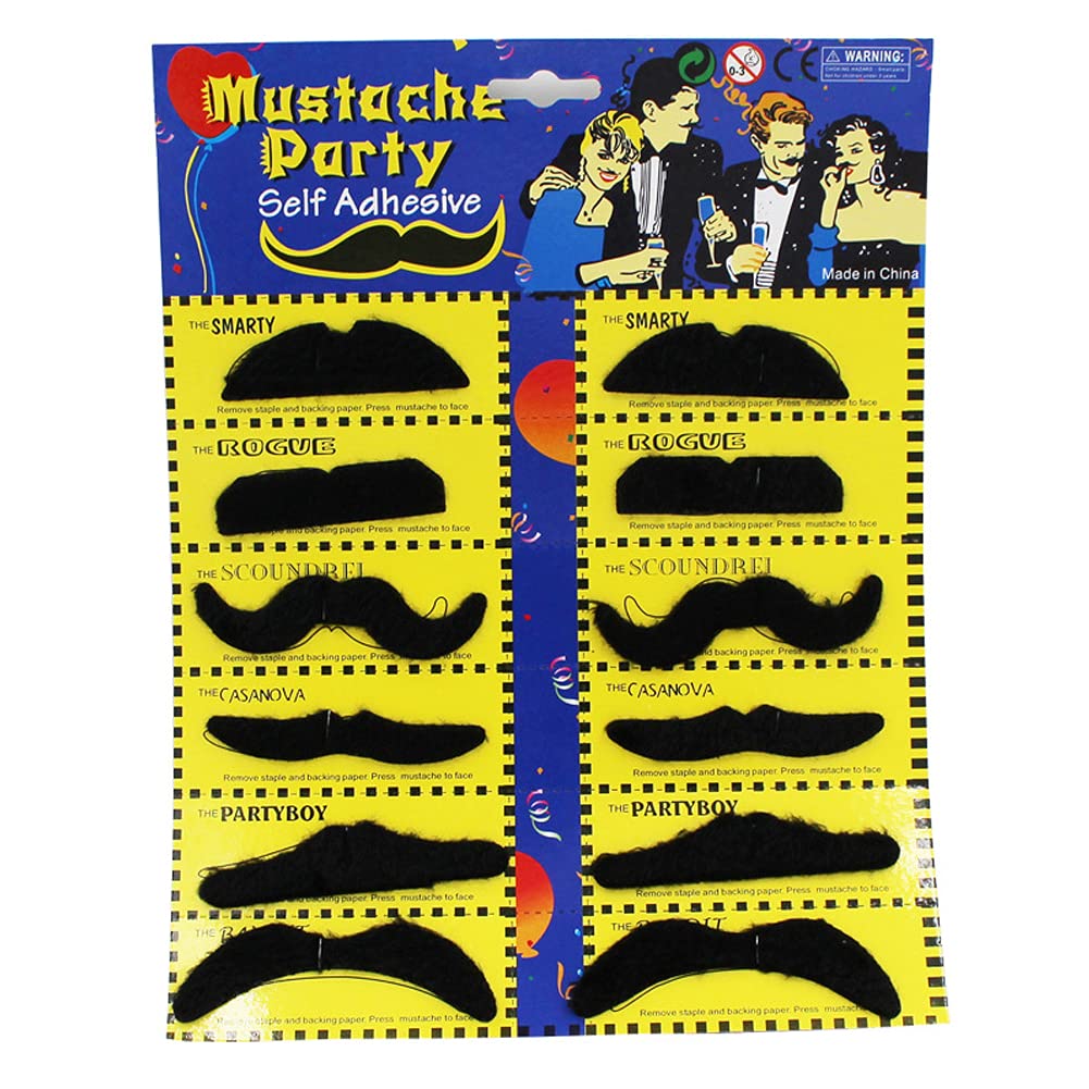MEMQUQ12 Piece Party Costume Masquerade Funny Props Simulation Fake Beard Black Mustache Colorful Mustache