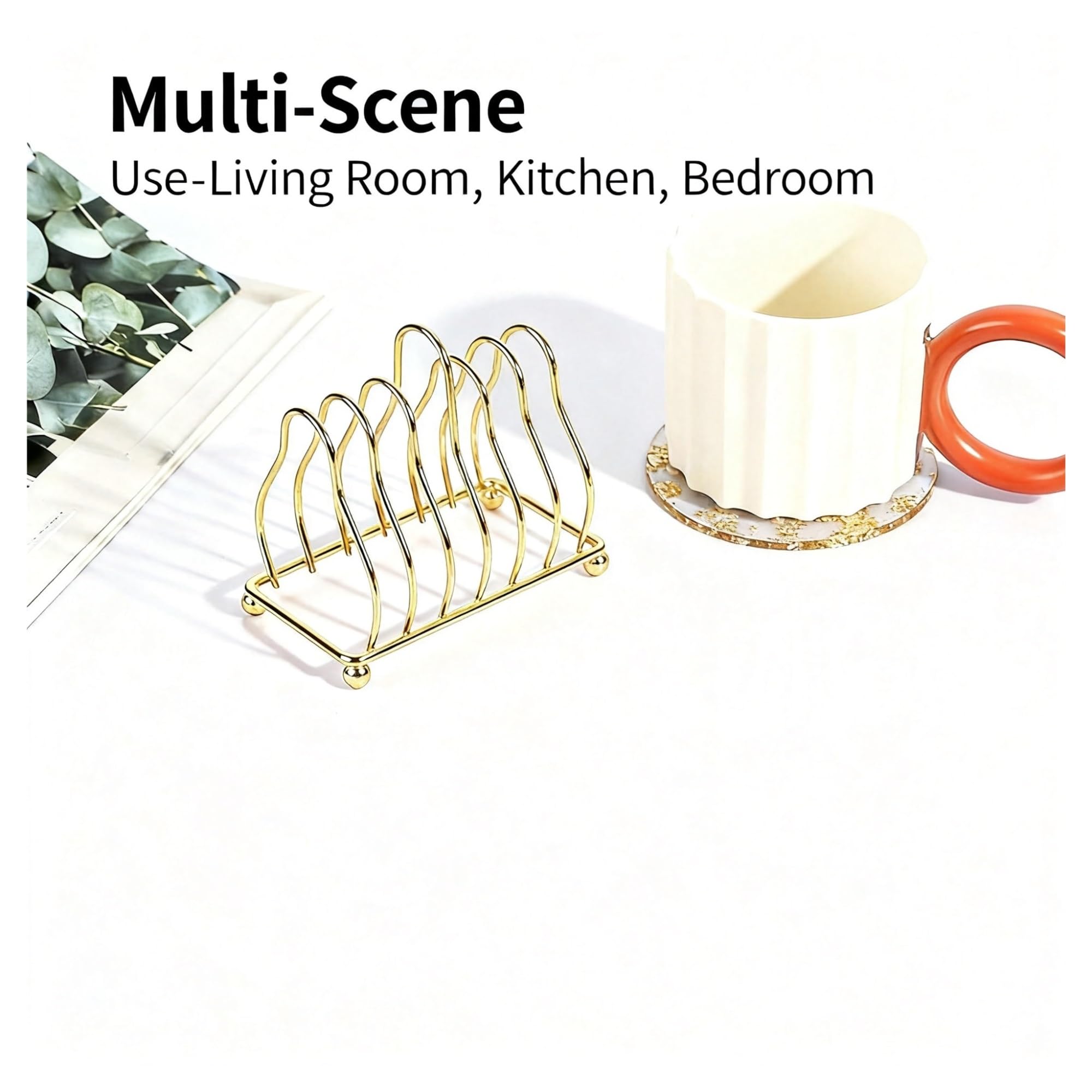 Soporte para Posavasos de Metal con 7 Ranuras | Estante vertical inoxidable para posavasos y vajillas de bolitas(Gold)
