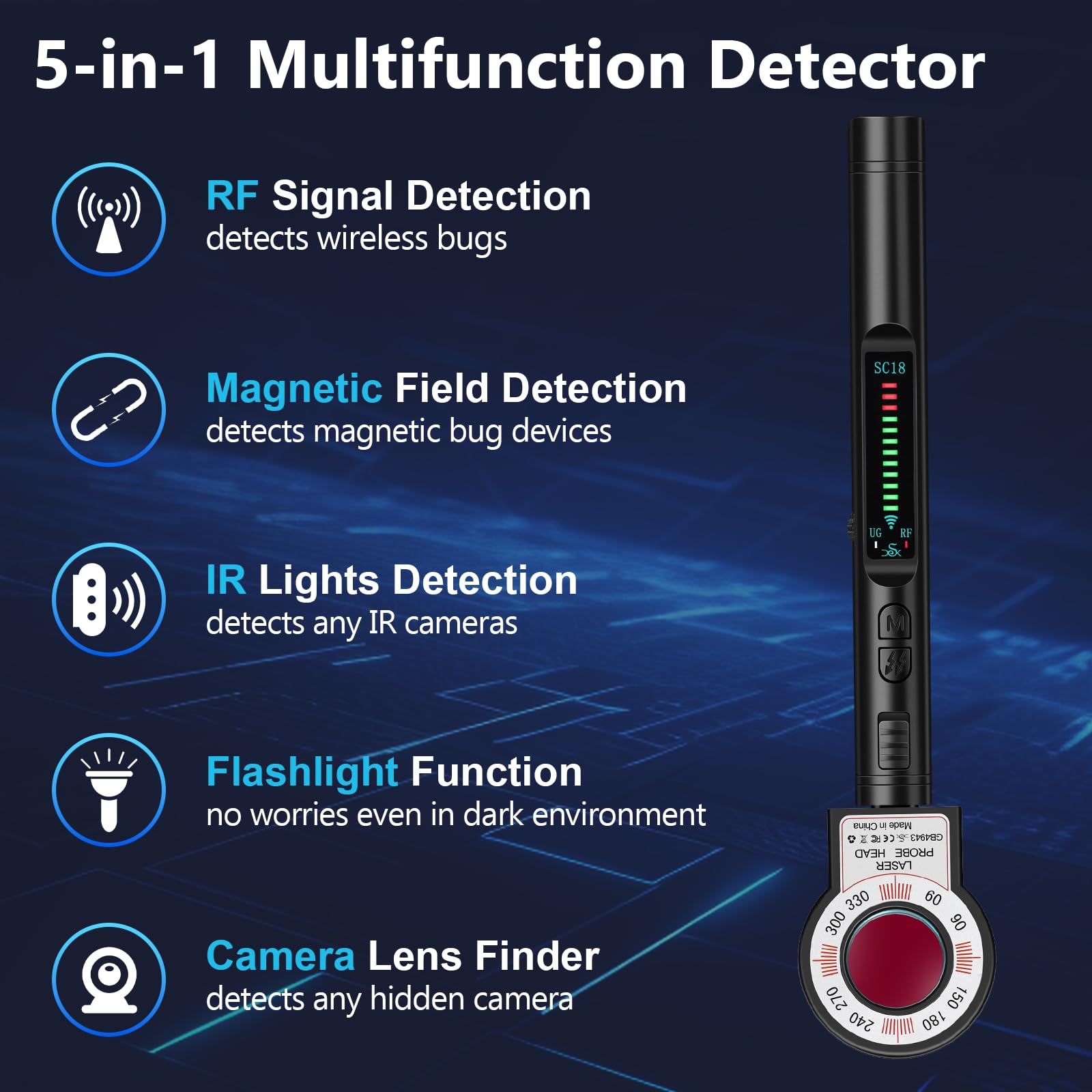 Wanzen Detektor, Versteckte Kamera Detector RF Wireless für GSM Tracker Abhörgeräte Funkkameras Wanzenfinder Infrarot Detector Starke Magnetische Spion Kamera Detector 5 Modi für Hotel Heim