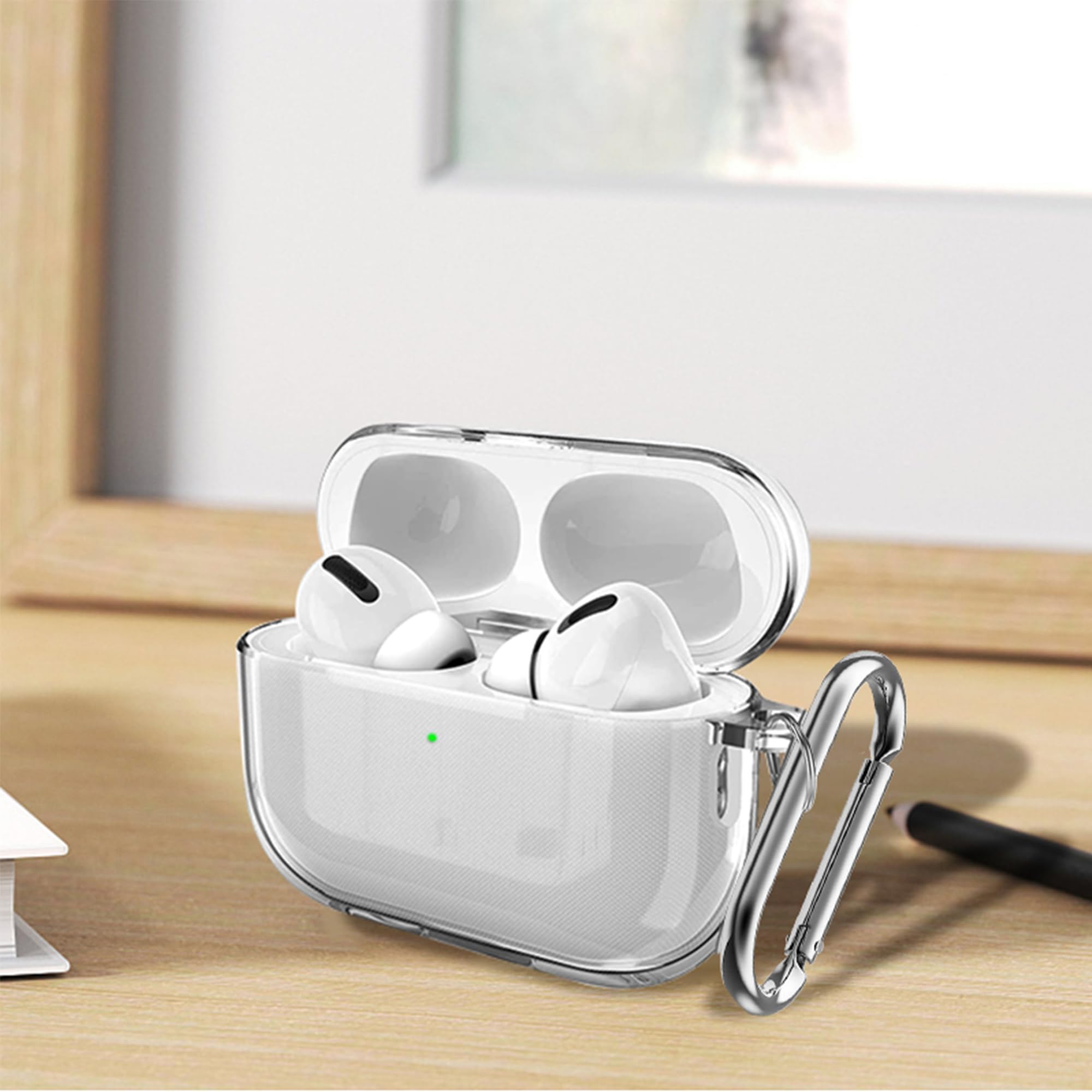 Fitudoos Compatible avec AirPods Pro 3 Coque,Témoin LED Visible,en TPU Coque Protection Antichoc,avec Porte-clés et Stylo de Nettoyage.(Transparent)