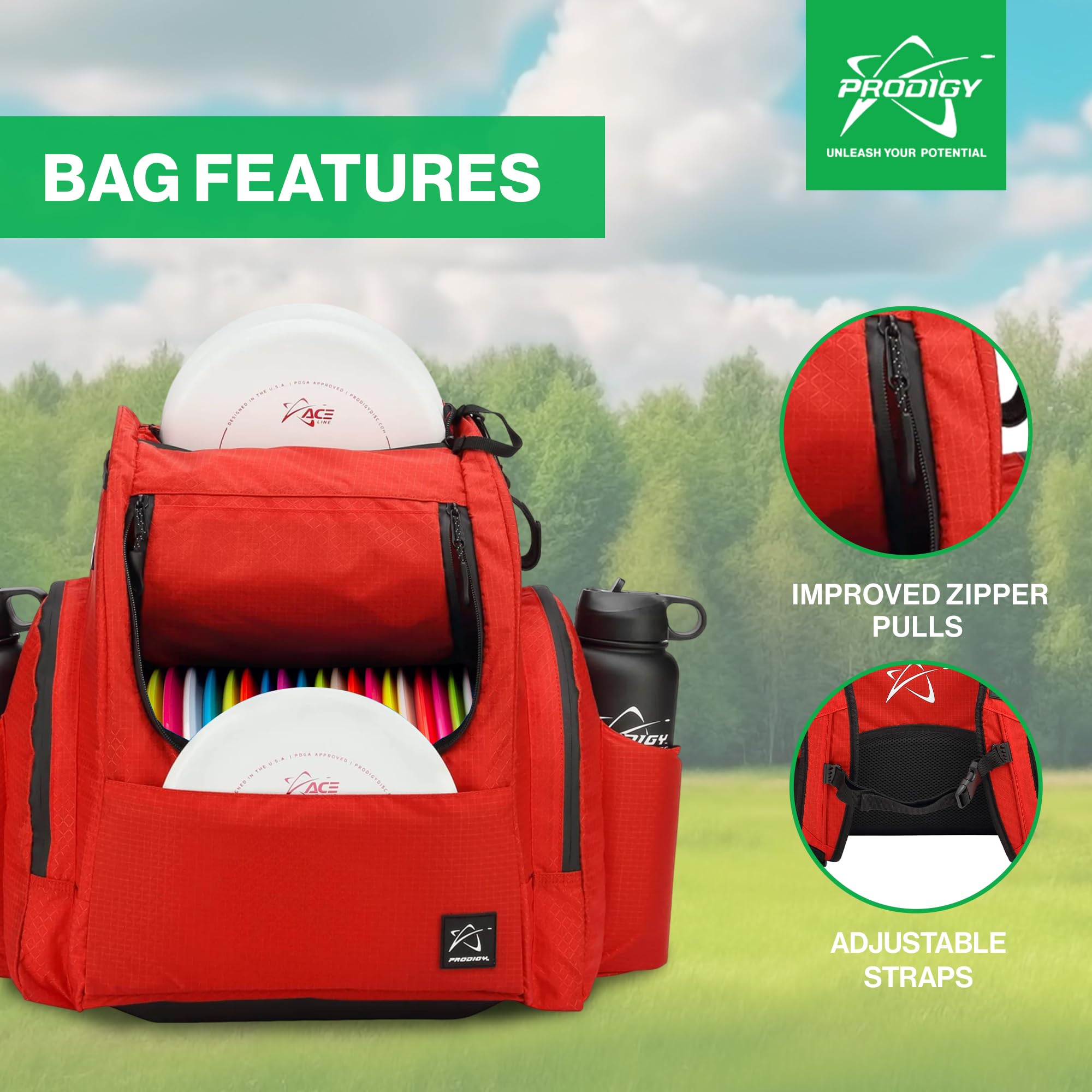 Prodigy Disc Golf BP-2 V3 Backpack - Disc Golf Bag Organizer - Holds 26+ Discs Plus Storage Disc Golf Backpack - Tear & Water Resistant Disc Golf Bags for Men - Frisbee Golf Bag for Disc & Accessories