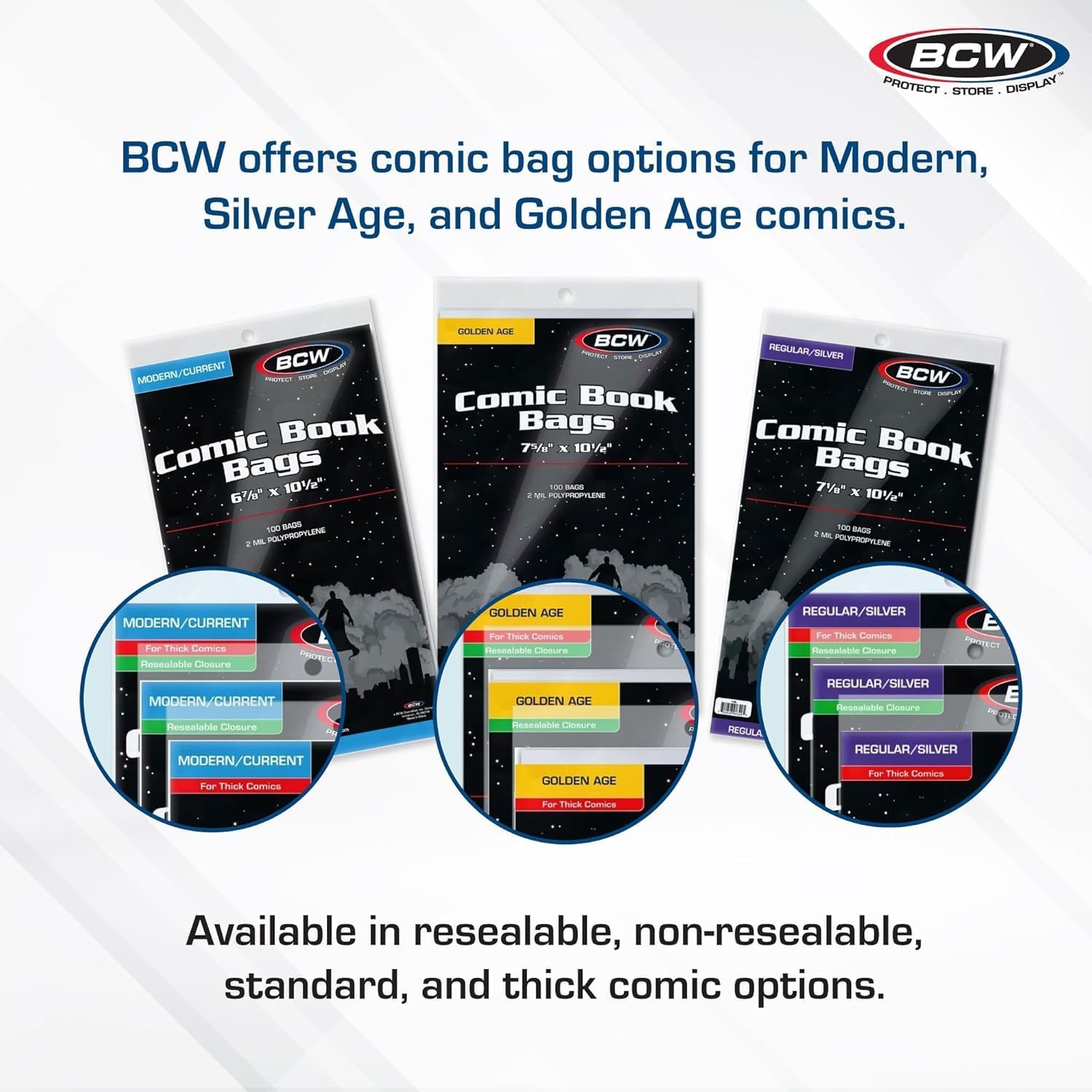 BCW Resealable Golden Age Comic Bags - 500 Pack | Crystal Clear, Acid-Free Protection, Polypropylene Sleeves | Comic Bags for Secure Storage of Standard Golden Comics Collection