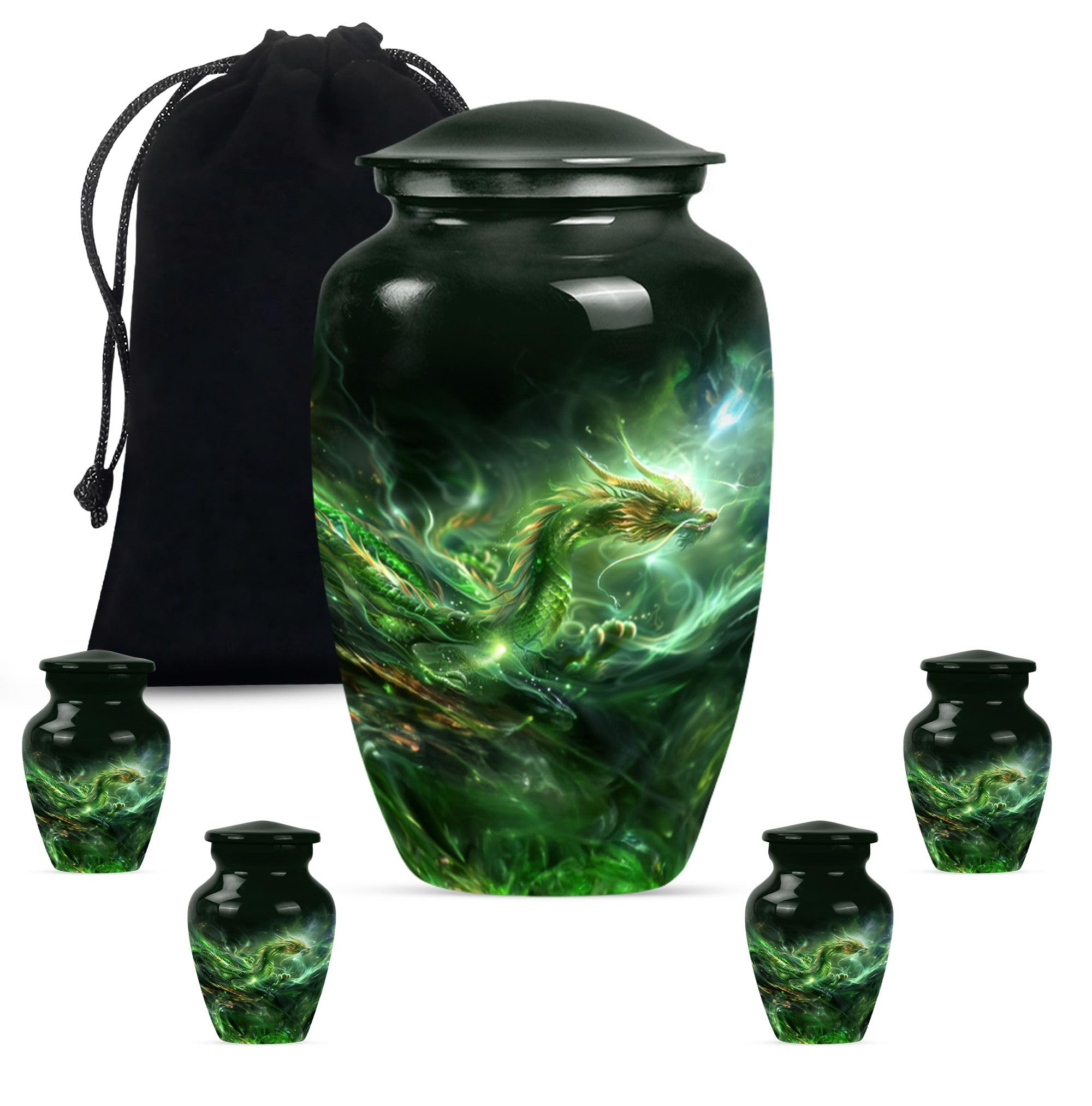 YATHABHISA Dragon Urn, Funeral Urns for Ashes Adult & Large Urns for Men & Women,Large Urns for Human Ashes Adult,Cremation Keepsake Urns for Ashes - Combo of 1 Large Urn with Velvet Bag and 4 Small — image 1