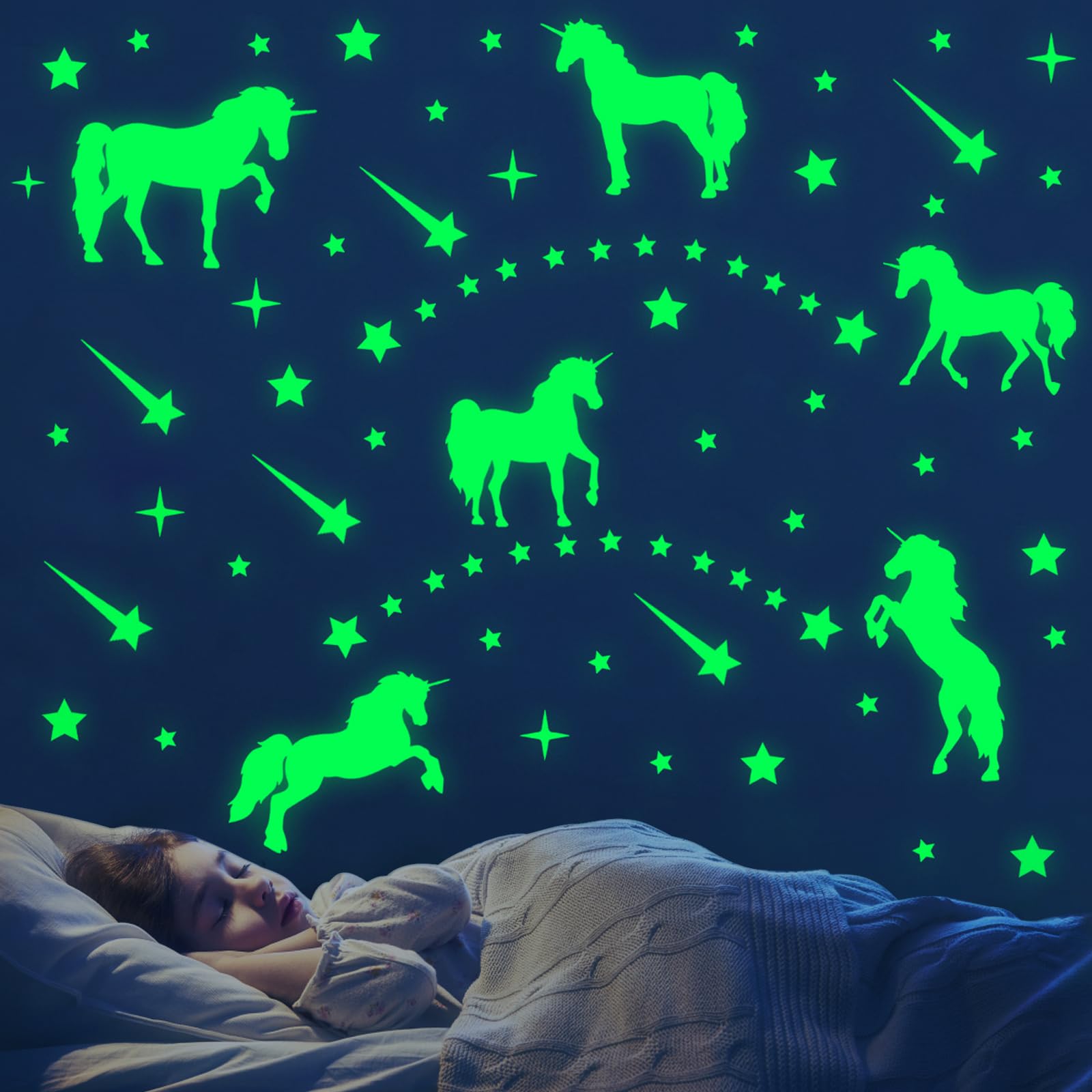 Luminoso Pegatinas, unicornio lluvia de meteoros Pared Estrellas Puntos Pegatinas, Pared para Niños Infantil Fluorescente Adhesivos Decoración para Dormitorio