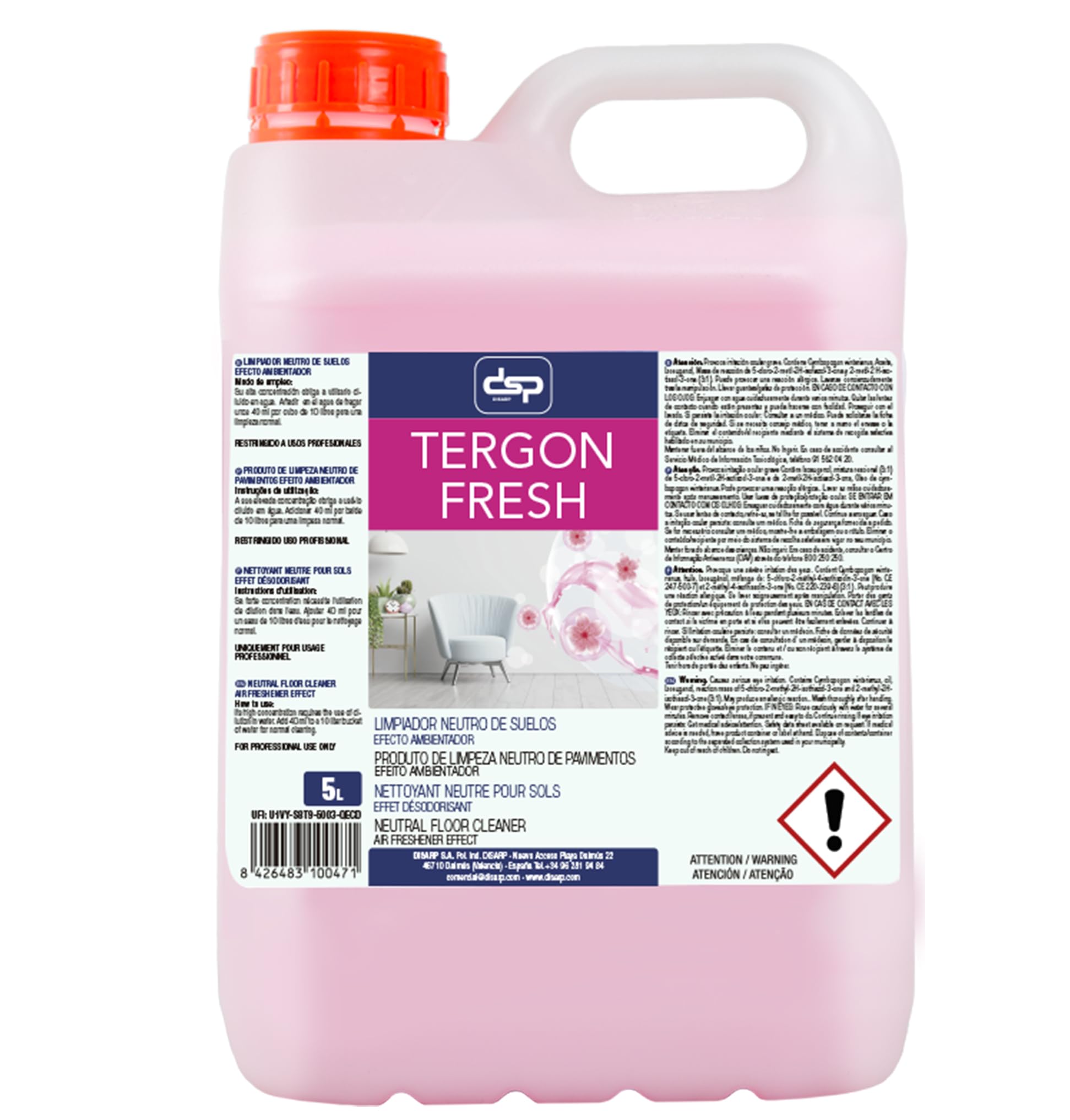 LIMPIADOR NEUTRO DE SUELOS EFECTO AMBIENTADOR TERGON FRESH .Garrafa 5l X4 U.