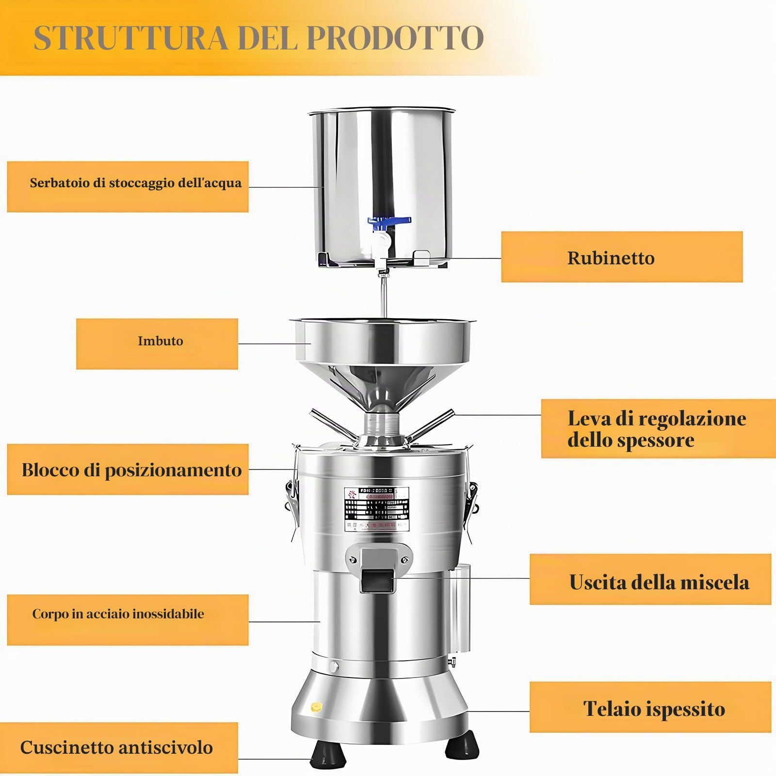 Macchina per Latte di soia, Macchina Automatica per Latte di Noci Commerciale da 1100 W, Macchina per Latte vegetale in Acciaio Inox con separazione delle Scorie, 25 kg/h