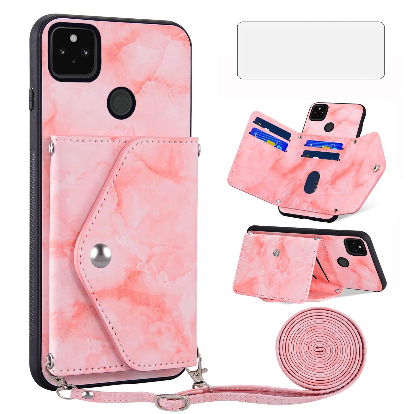Asuwish Custodia Portafoglio In Pelle Per Google Pixel 4a Con Pellicola Vetro E Catena – Marrone, 6 Slot Carte