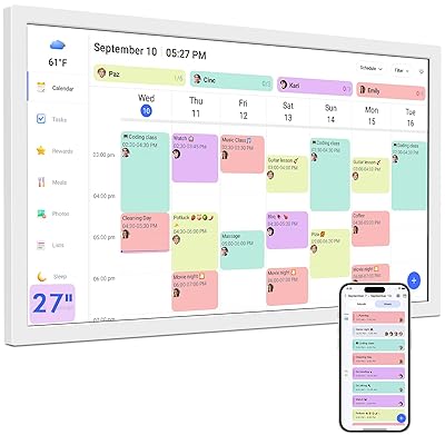 27 Inch Smart Digital Calendar Max, Wall Mountable Electronic Family Planner with Touchscreen, 1920 * 1080 IPS Display for Home & Office, Chore Chart & Event Sync White Gifts for Women