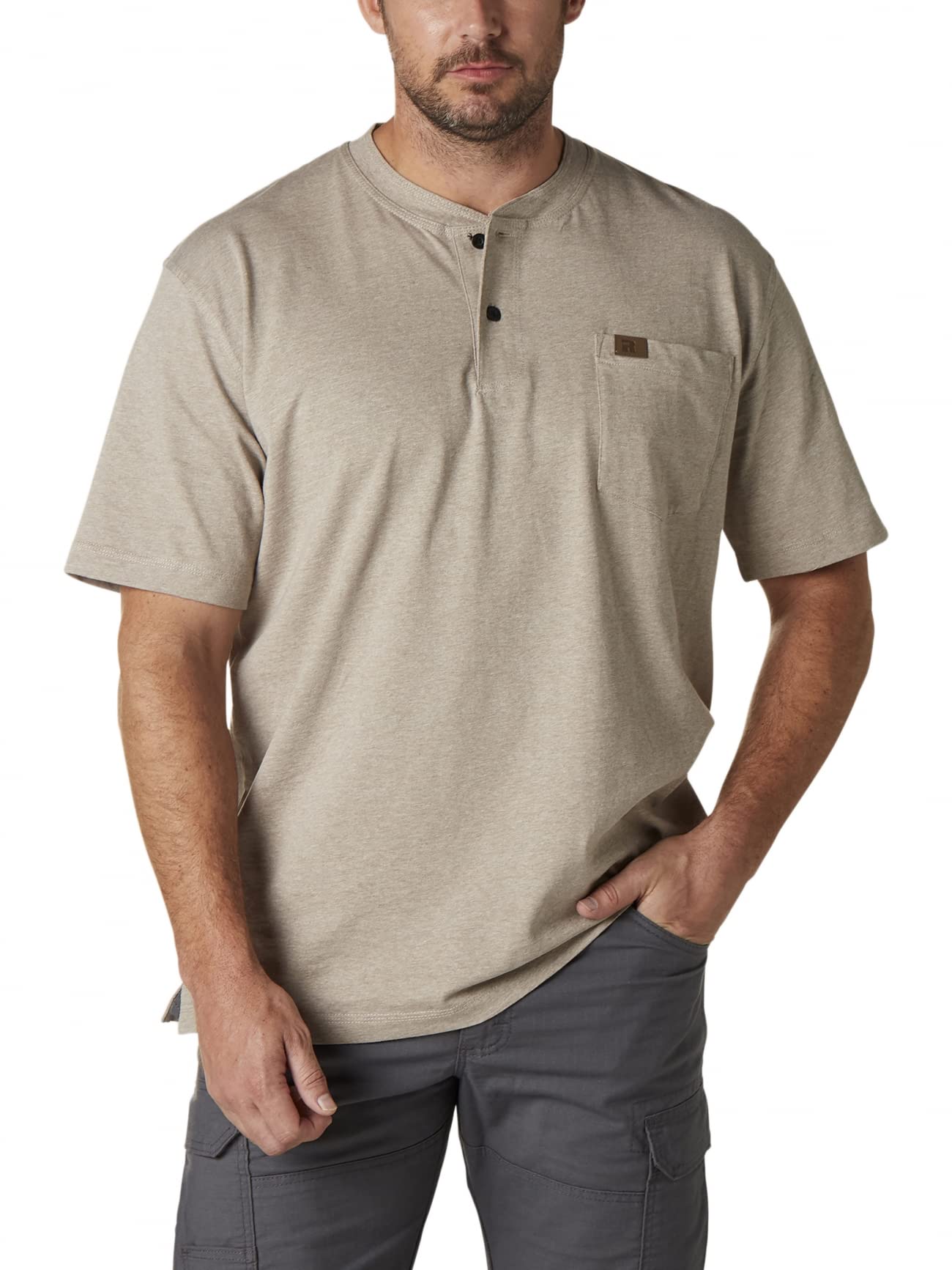 Wrangler Herren Kurzärmeliges Henley-Hemd, Haferflocken (Oatmeal), meliert, 4X