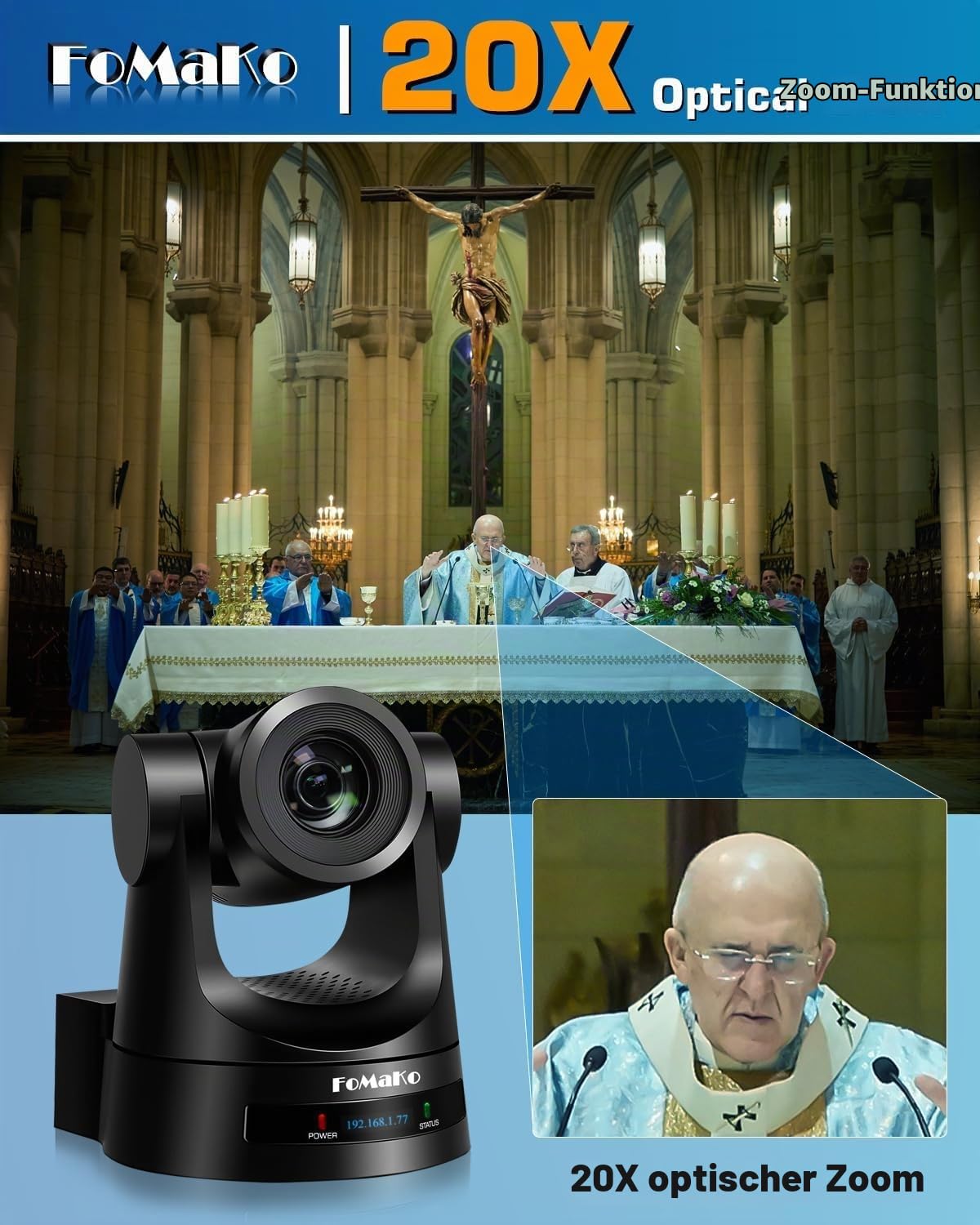 FoMaKo NDI HX3 PTZ Kamera Set, 20x Optischer Zoom KI-Auto-Tracking, mit 3G-SDI/HDMI/USB3.0/LAN(PoE), für YoTube vMix OBS Live Streaming, mit 1*KN20A Pro NDI Kamera +1* NDI PTZ Controller (BN201)