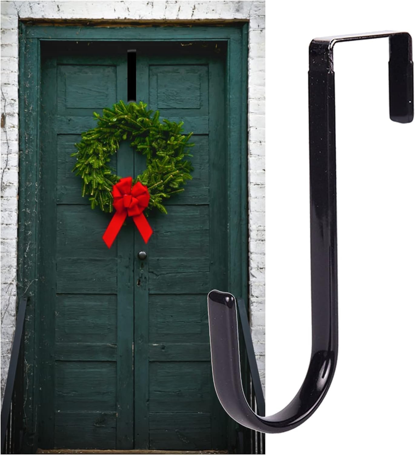 Wyjuan Black Wreath Hanger - Strong Bearing Fall Wreath Christmas Halloween Decorations Carbon Steel Wreath Door Hook 5" Height Wreath Hangers, Home Décor Accents, Carbon Steel,Wreath Door Hanger