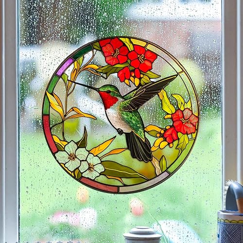 Miniatura 1 de Calcomanías de ventana para ventana, diseño de colibrí, vidrio estático, calcomanías de flores y pájaros, reutilizables, decoración del hogar