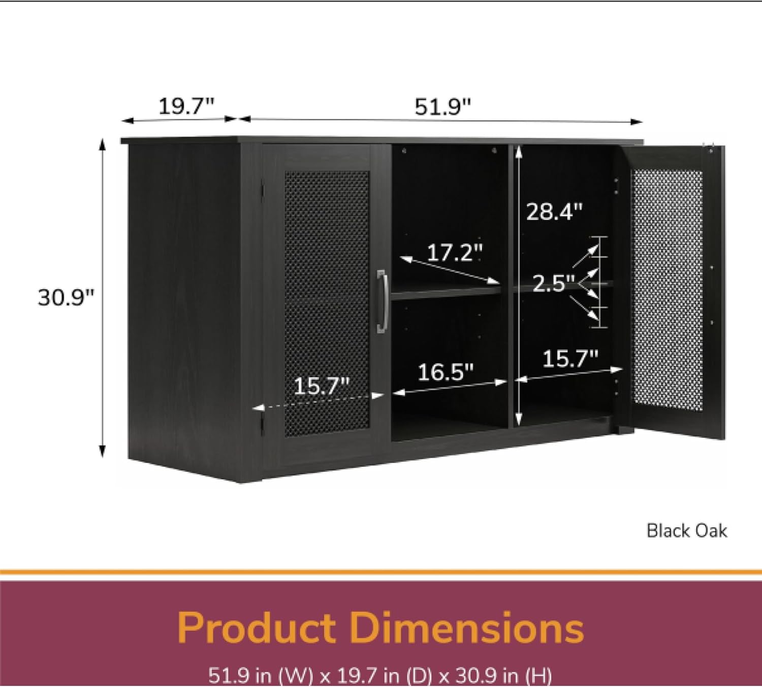 roomfitters Finnegan 55 Gallon Aquarium Stand, Metal Mesh Storage Cabinet with Adjustable Shelves, Black