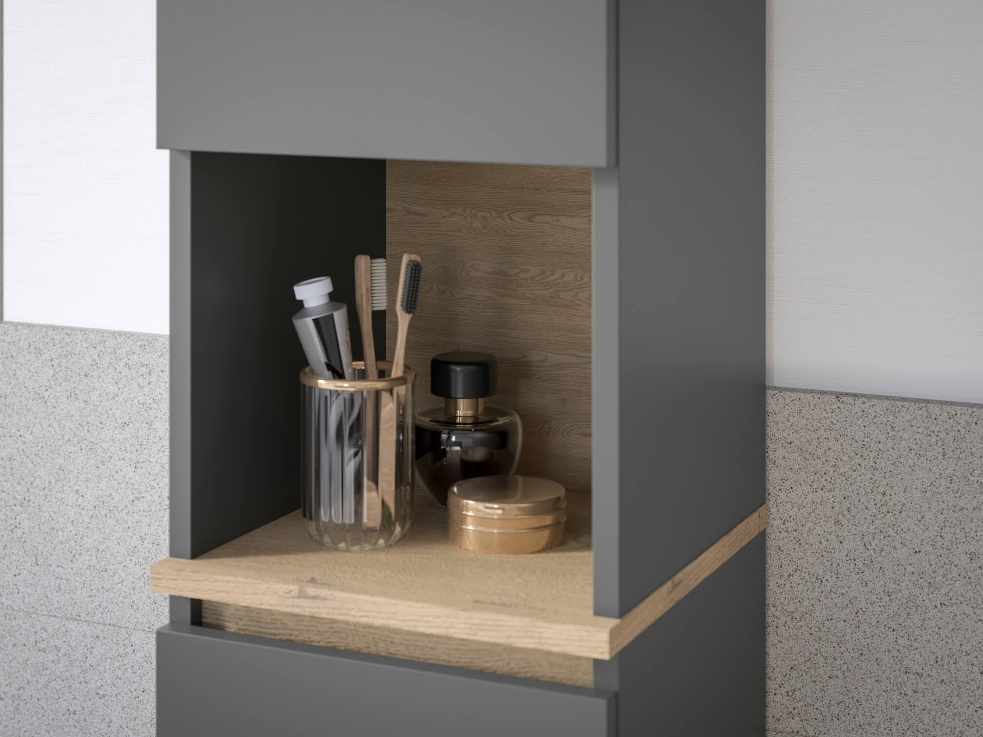 moebel-dich-auf Badezimmer Badmöbel -Set Londres Anthrazit Hochschrank Spiegelschrank Wbu Kommode Set 1