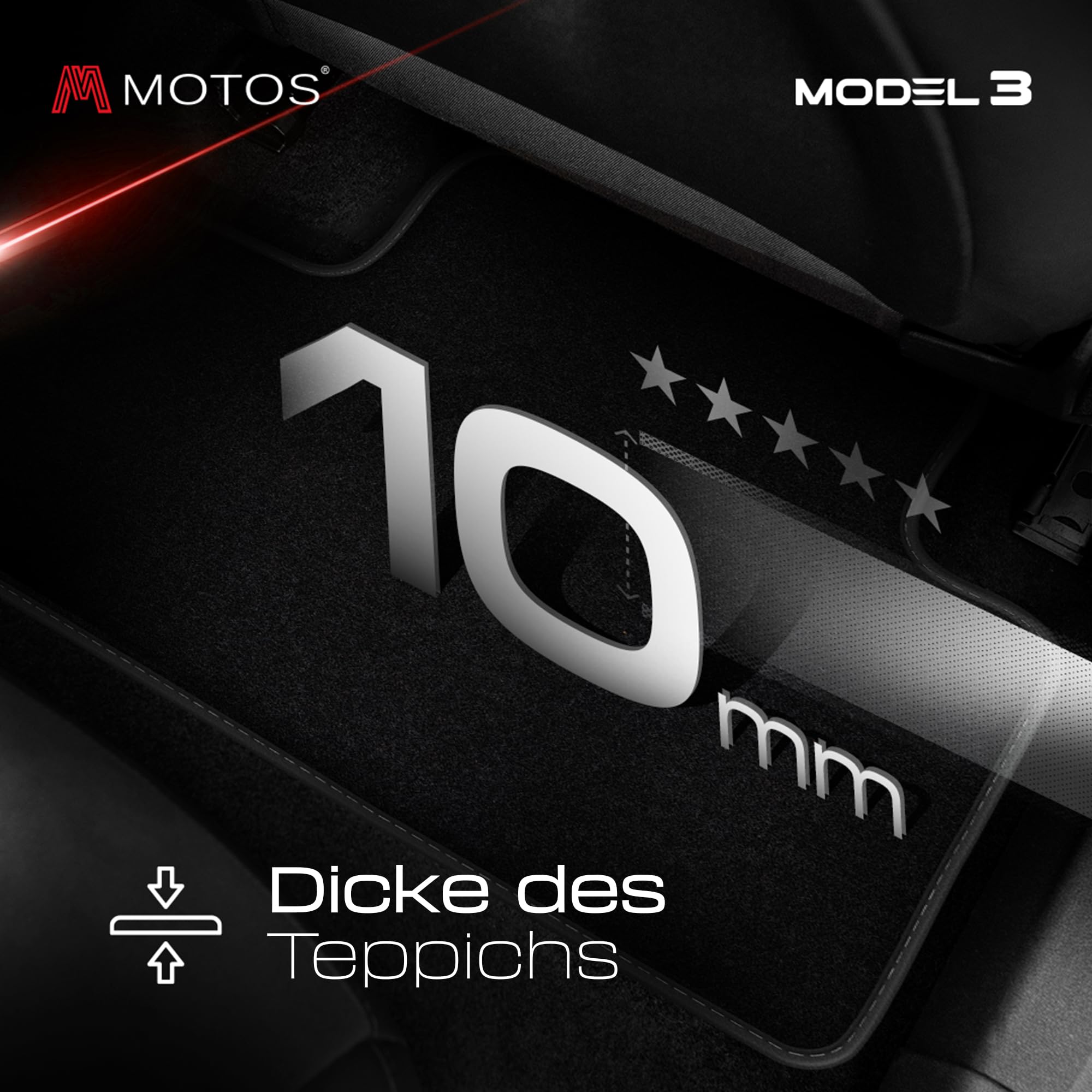M MOTOS Personalizowane welurowe dywaniki podłogowe do Tesla Model 3 od 2017 - Premium, Mat, szary - utrzymuj swój samochód w czystości i komforcie dzięki naszym dywanikom podłogowym