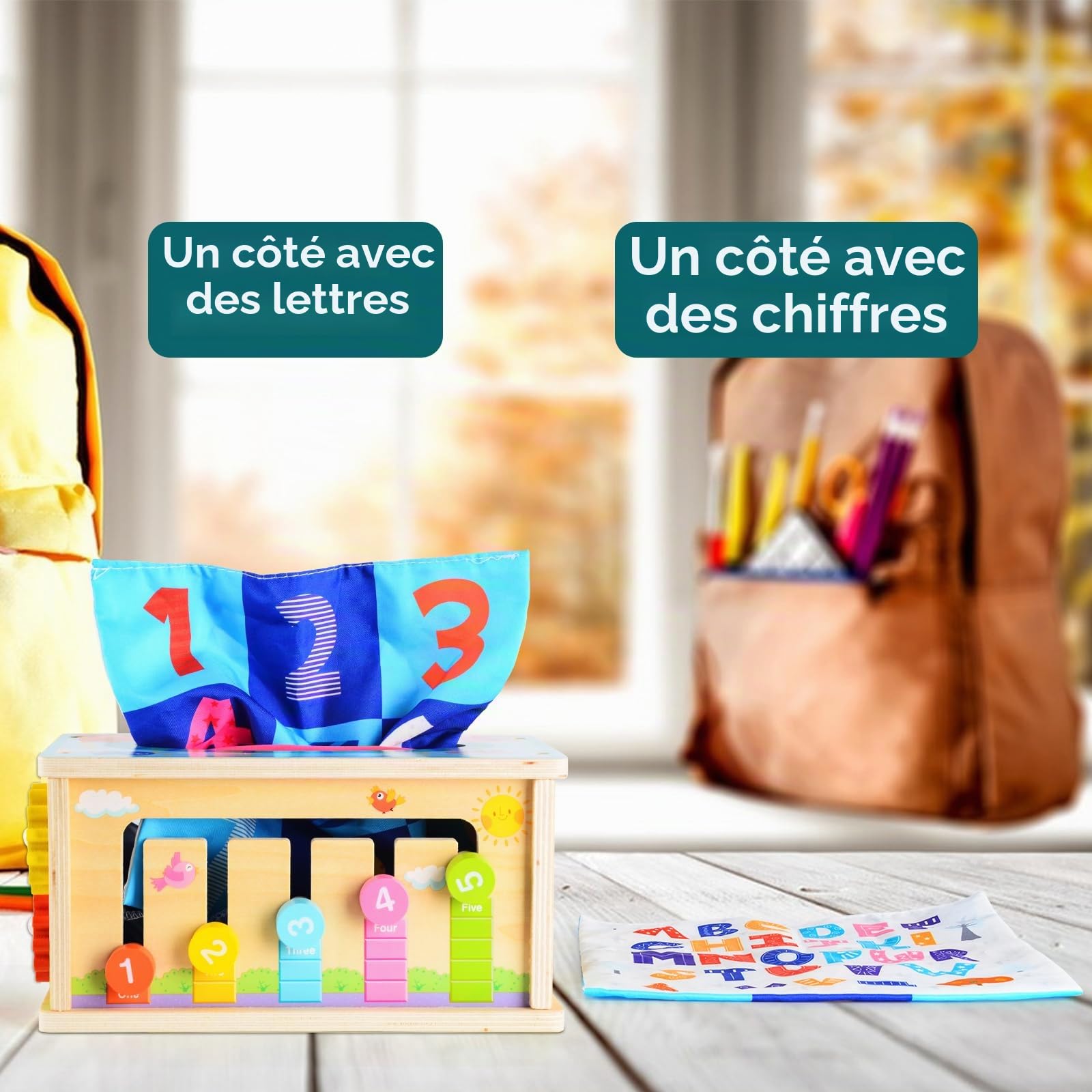 Jeux Montessori, Jouet en Bois pour Bébé 1-4 Ans, Boîte à Mouchoirs Carottes, Cube de Motricité Éducatif, Cadeau pour Garçon Fille Enfant