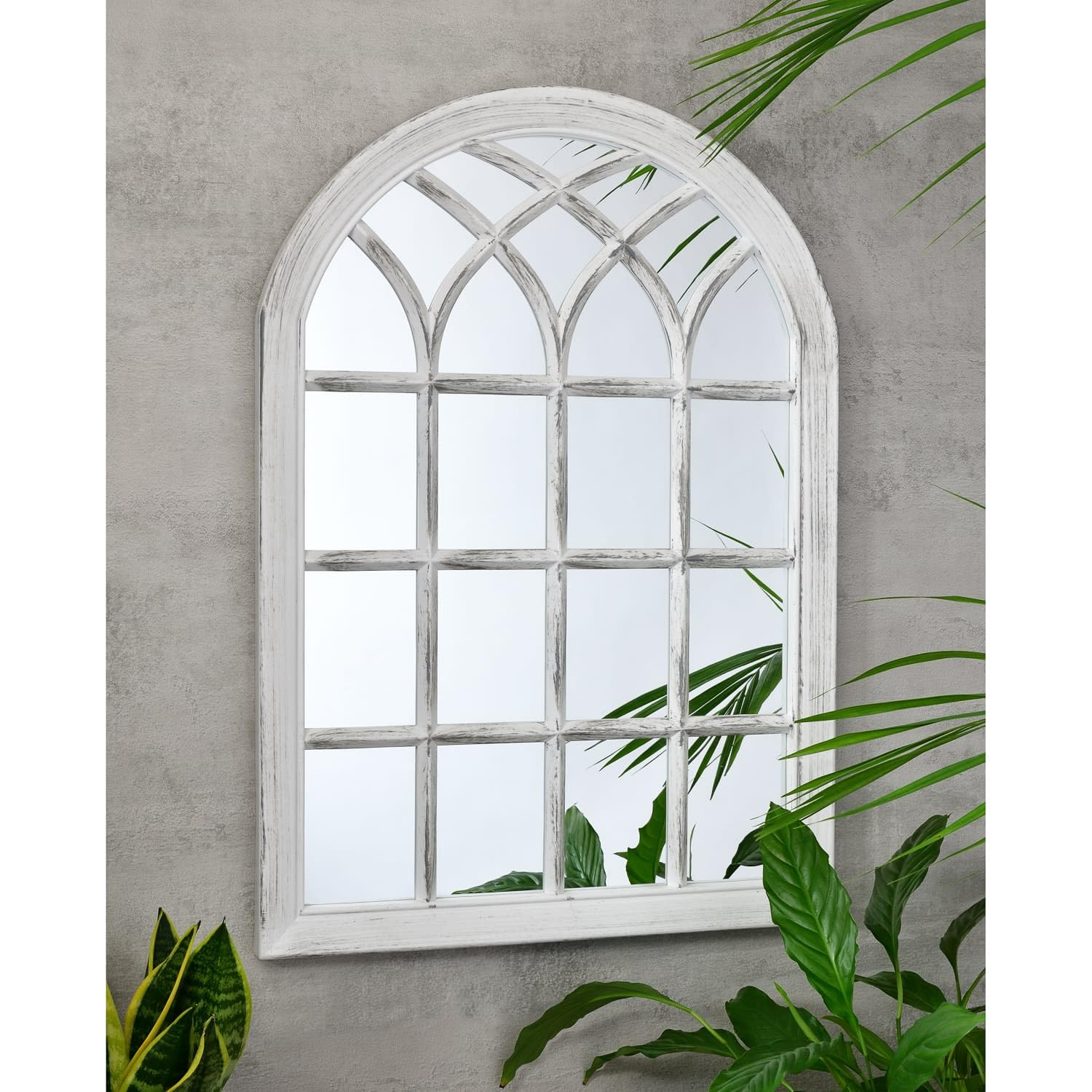 Biznest White 50.5X71x2.5cm Rustic Soho Window Style Mirror Elegant Vintage Hallway Mirror