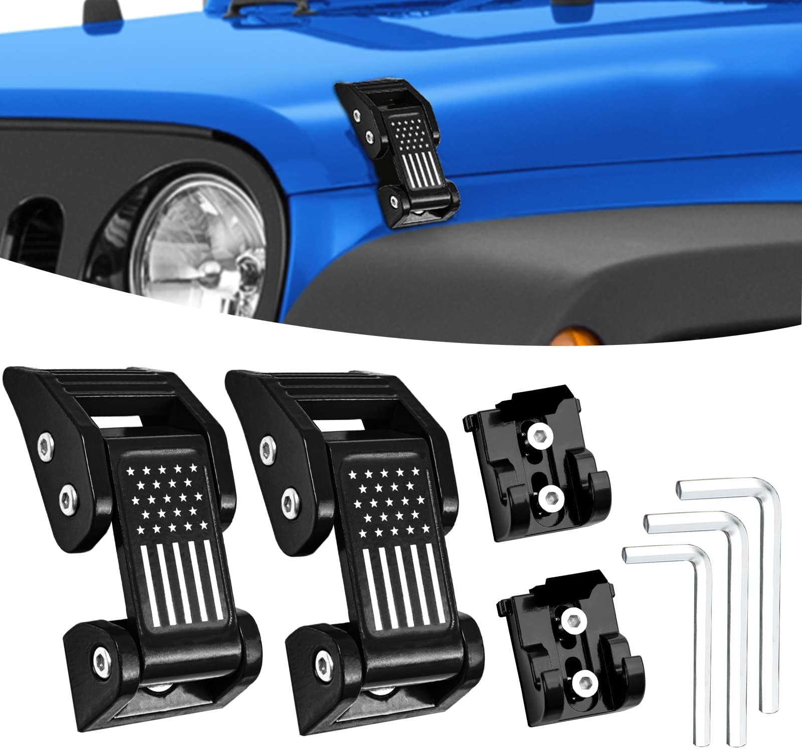 2026 Newest Aluminum Hood Latches Catch Kit Compatiable with Jeep Wrangler JK JKU 2007-2018 Sahara Freedom Sports Rubicon & Wrangler JL JLU 2018-2026 & Gladiator JT 2020-2026 -1 Pair/Black