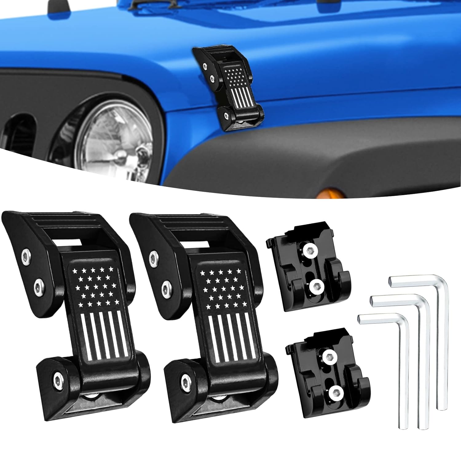 2026 Newest Aluminum Hood Latches Catch Kit Compatiable with Jeep Wrangler JK JKU 2007-2018 Sahara Freedom Sports Rubicon & Wrangler JL JLU 2018-2026 & Gladiator JT 2020-2026 -1 Pair/Black
