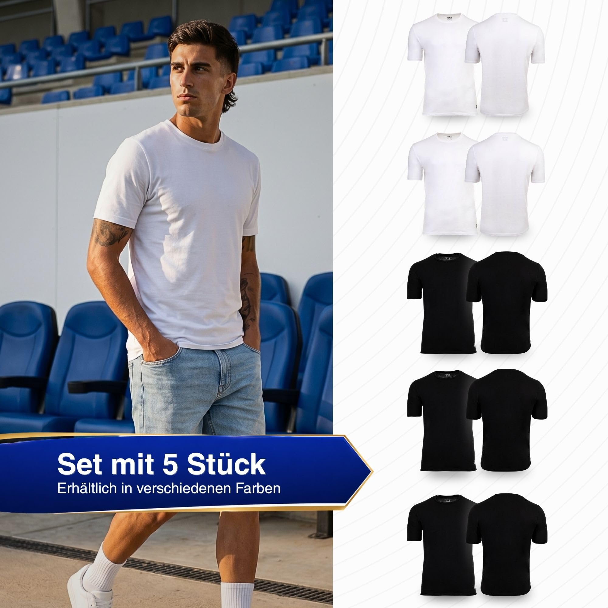 Real Madrid HerrenT-Shirts, 5er Pack | Offizielles Lizenzprodukt, Unterziehshirts 100% Baumwolle, Fangeschenk Männer mit Logo