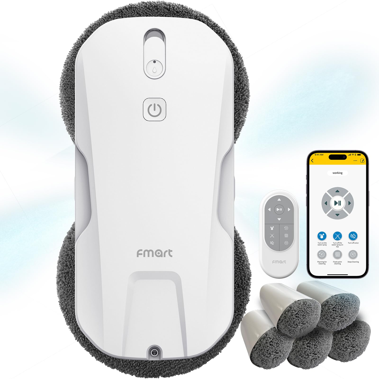 FMART T11 Window Cleaning Robot, Auto 4-Way Water Spray, 5300Pa Strong Suction, High-Speed Cleaning, <60dB Ultra-Quiet, 60mm Slim Window Robot, Smart Navigation, Anti-Drop & 50min UPS Protection