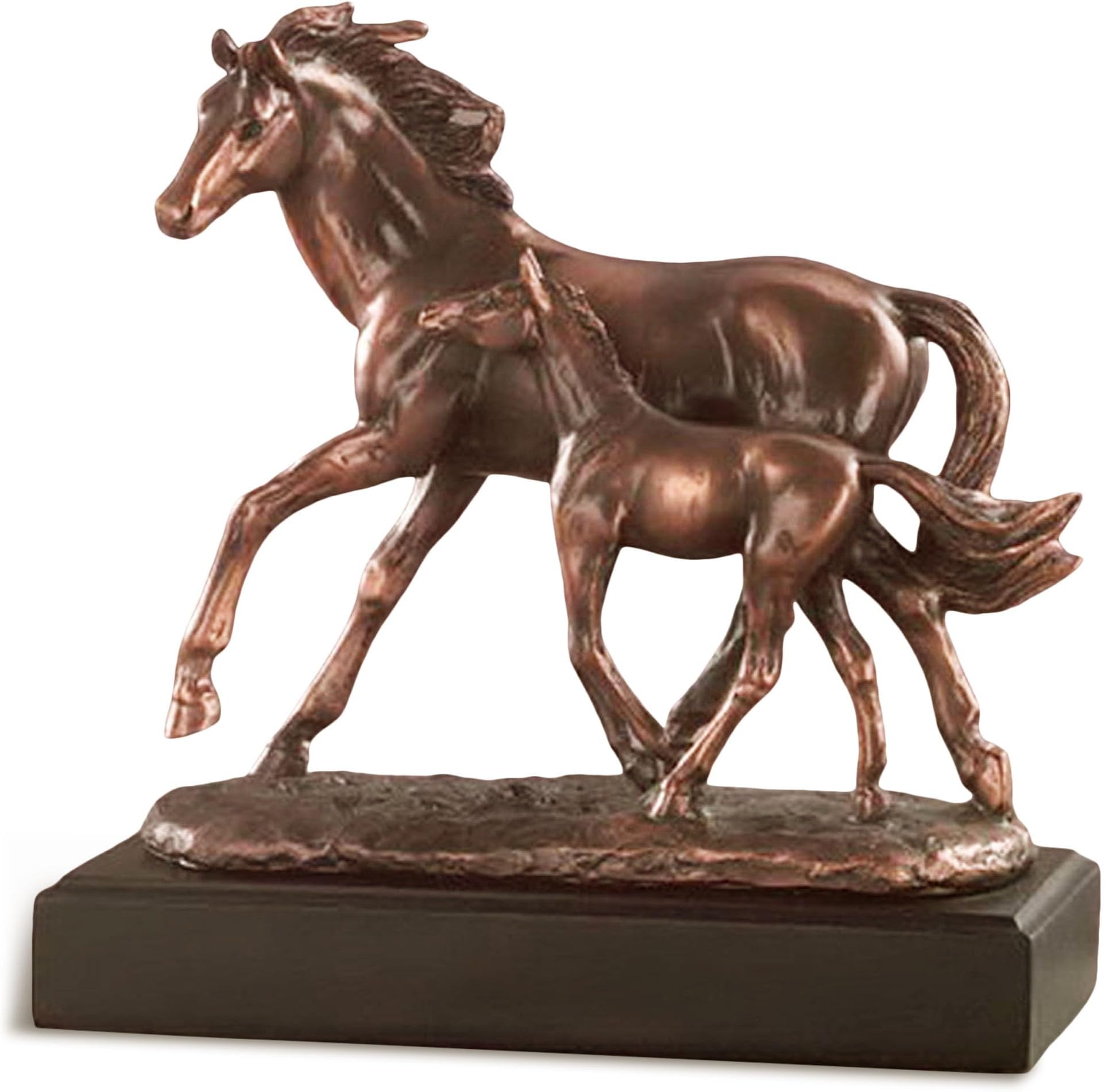 Bronze Electroplated Resin Mare with Foal Sculpture - Statue