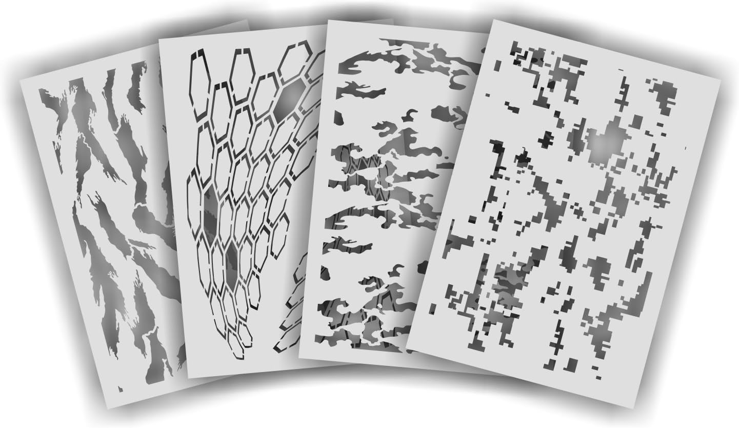 Redleg Camo Stencil Kit, 4 Piece multicamo tiger digital OCP in 9x12 inch, Highly Detailed Hunting Camouflage Accessories