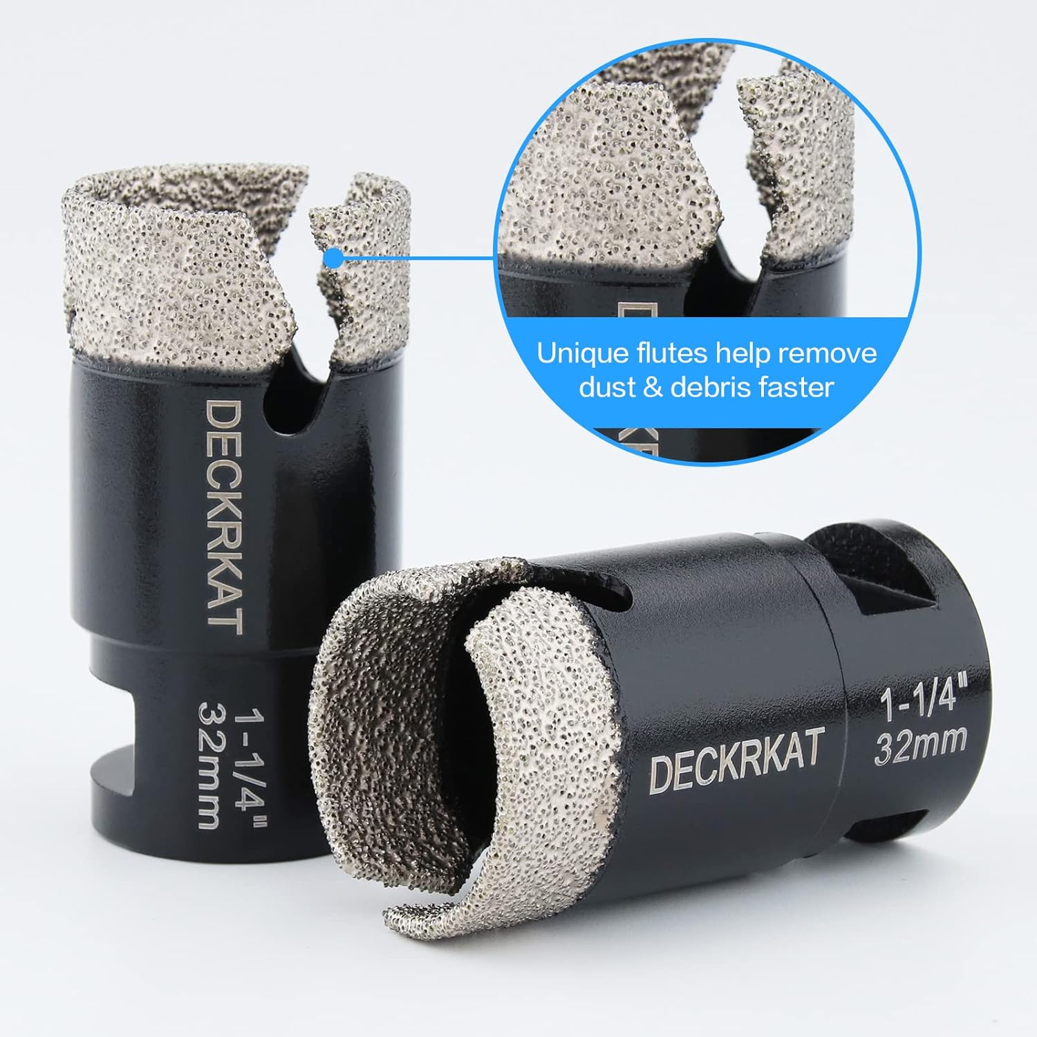 Diamond Core Drill Bit 1-1/4” 32mm Vacuum Brazed Hole Saw with Flutes for Granite Quartz Hard Porcelain Tile with 5/8-11 Female Thread & 3/8” Hex Shank Adapter Fit Angle Grinders & Drills