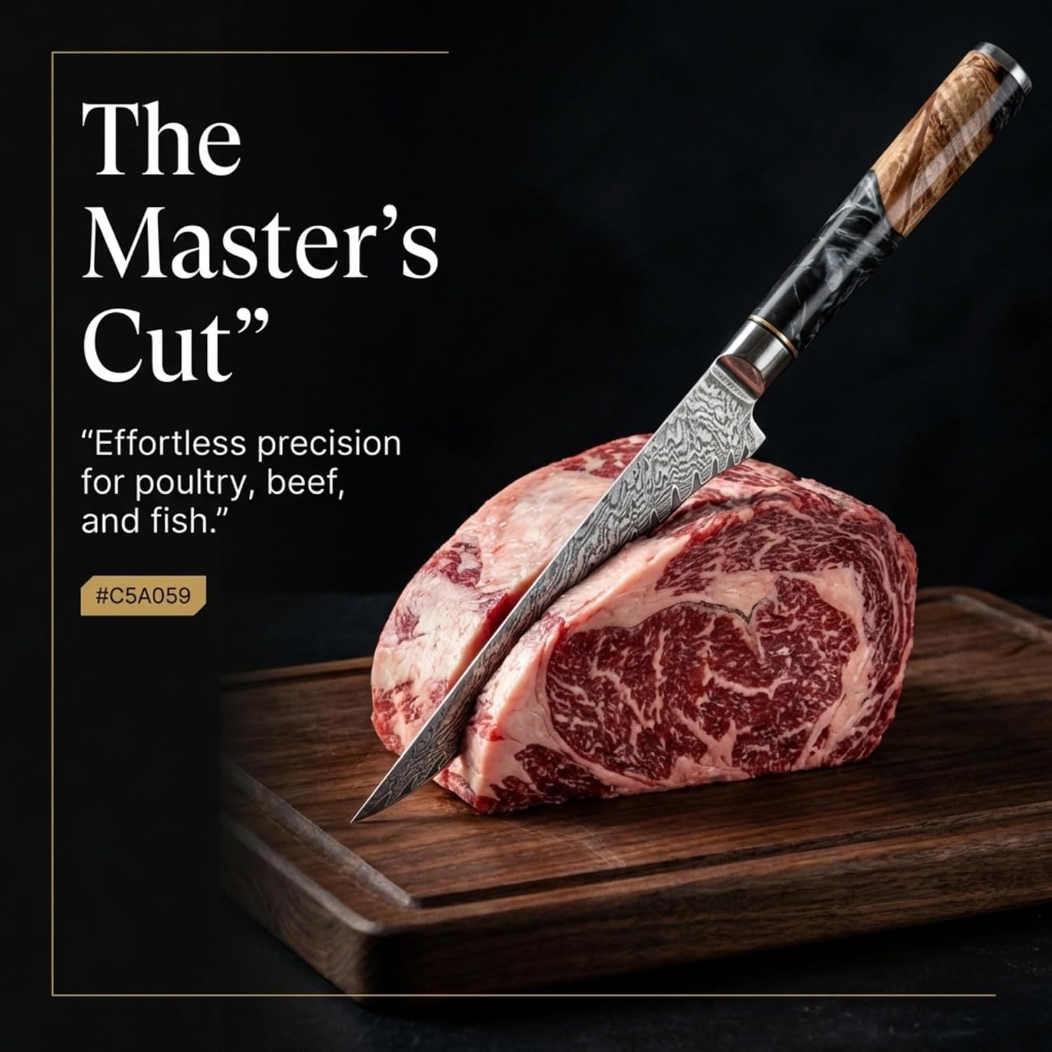 Epicurean Cook 6 Inch Boning Knife, Flexible Fillet Knife – VG10 67 Layer Damascus Steel, Razor Sharp Knife for Meat Trimming, Deboning & BBQ, Professional Style Kitchen Knife, Black Resin Burl Handle