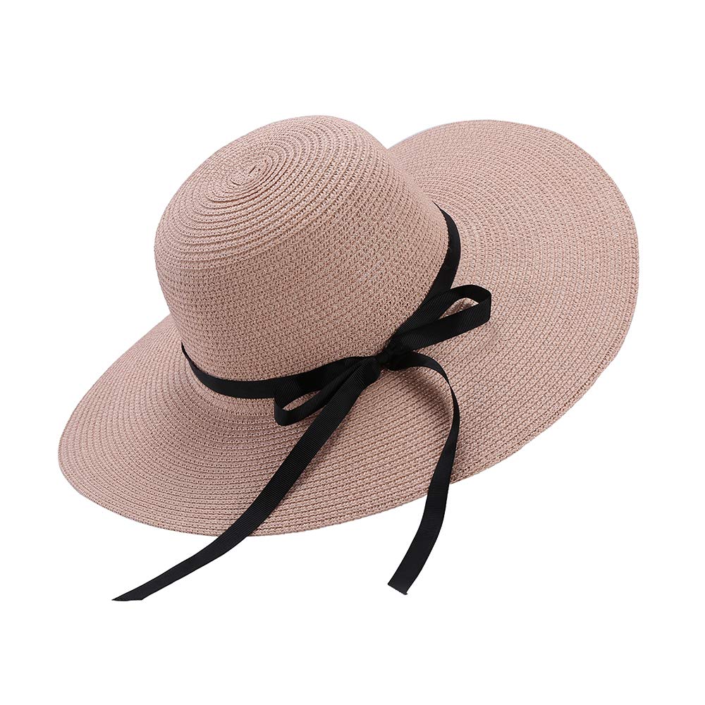 Moxamo Sombrero para el Sol para Mujer, Sombreros Floppy Plegable Bowknot Grande ala Ancha Paja Sombreros de Mujer Verano Playa Cap protección UV