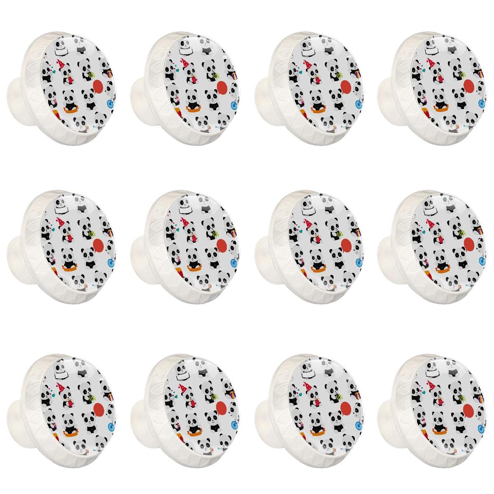 Boutons d'armoires de cuisine ronds en lot de 12 | Boutons décoratifs motif pandas