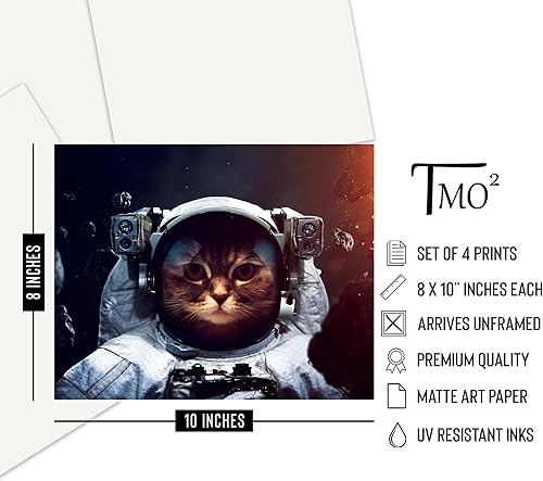 Miniatura 4 de TnT Prints Divertidos carteles de gato en el espacio para niños, fotos de astronautas, decoración del hogar, juego de 4 sin marco (8 x 10)