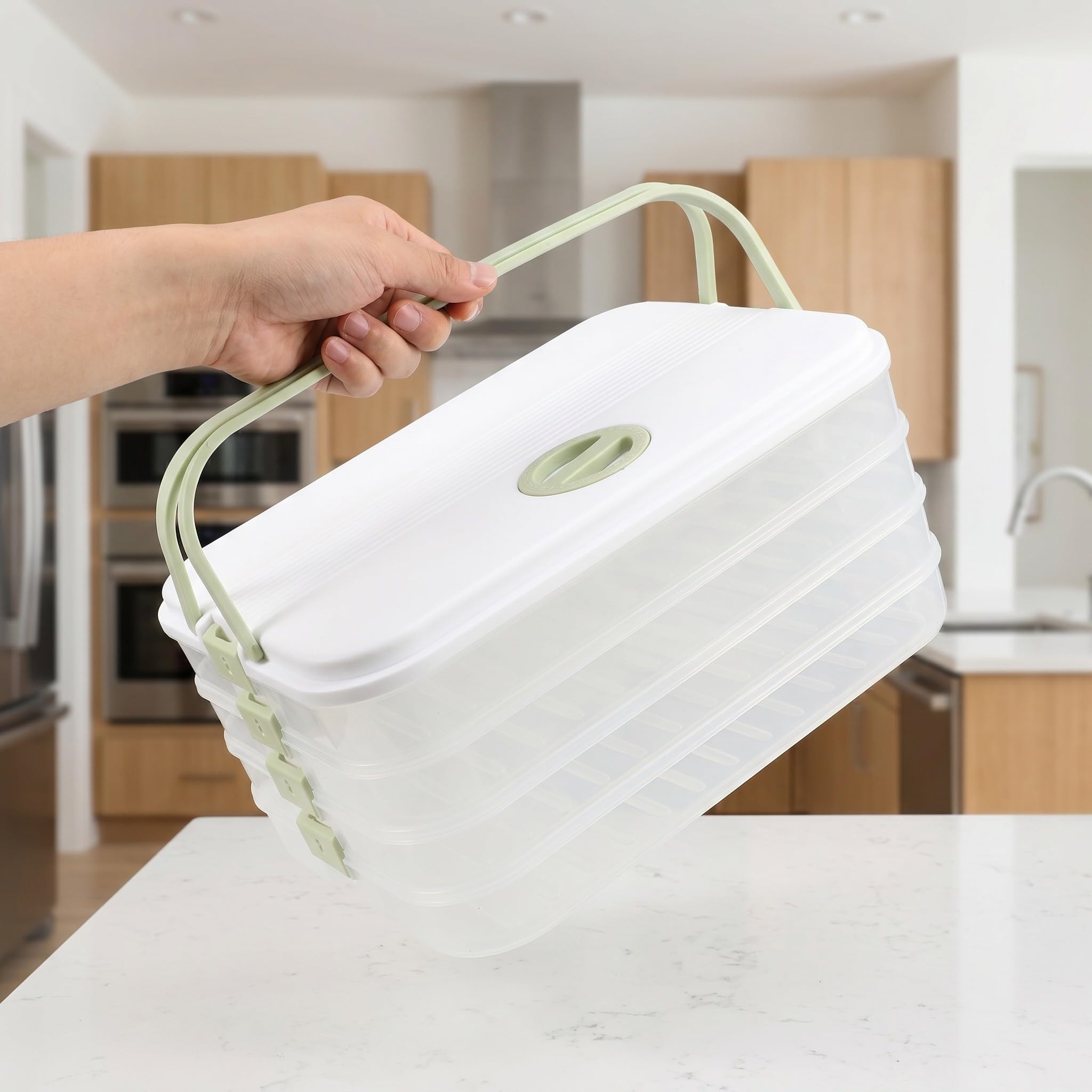 Recipiente rectangular para guardar empanadillas con 4 niveles - Caja rectangular para empanadillas, ideal para el frigorífico, como recipiente para aperitivos, queso, verduras y donuts, con