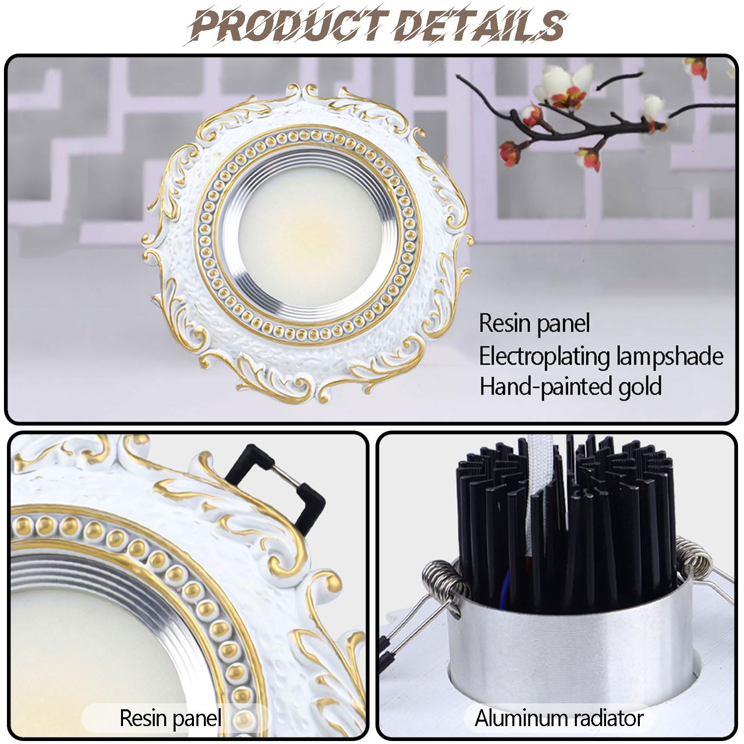 Paquete De 5 Downlight Empotrado LED Europeo con Diseño De Encaje: Lámparas De Techo Regulables De 3W / 5W / 7W / 12W, Molduras De Deflectores Blancos Y Dorados, Temperatura Ajustable