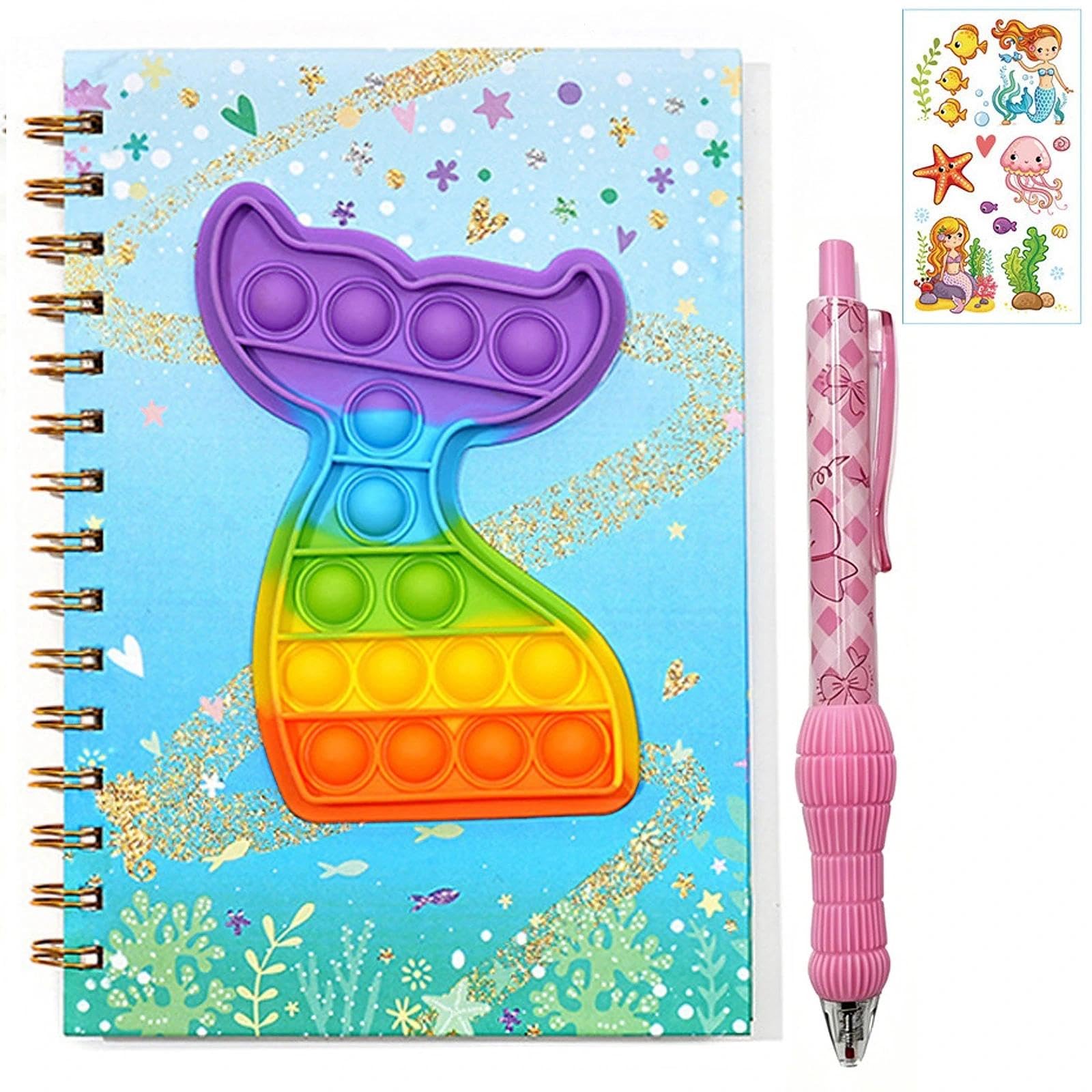 HUANYO NIFTYY Dopamine Notebook for Stress Relief & Happy Mood – A5 Spiral Journal with Pen & Stickers, 160 Pages, 8.27 x 5.71 Inches – Fun Diary for Girls Ages 6-12, Kids Present (mermaid)