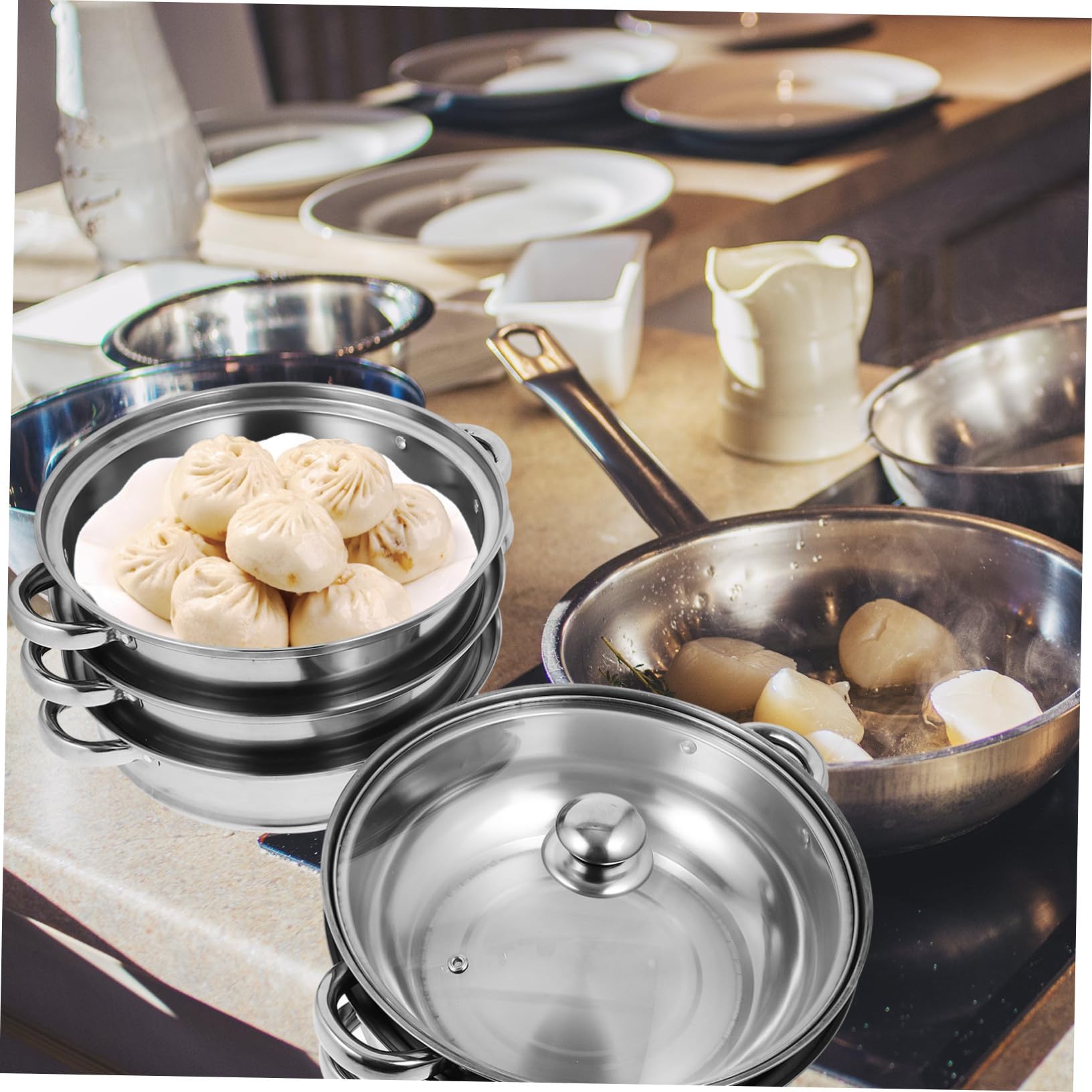 Pentola Vaporiera in Acciaio Resistente a Più Strati Pentola per Zuppa Pratica e Robusta Multifunzione per Cottura a Vapore e Zuppe Facile da Pulire e Maneggiare Adatta per Uso