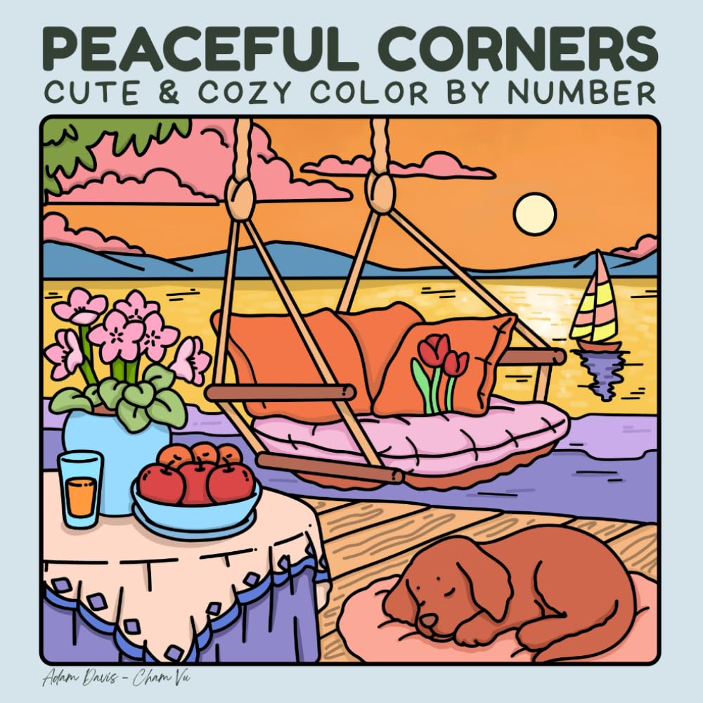 Peaceful Corners: Cute and Cozy Color by Number for Teens and Adults: 40 Designs for Relaxation and Stress Relief