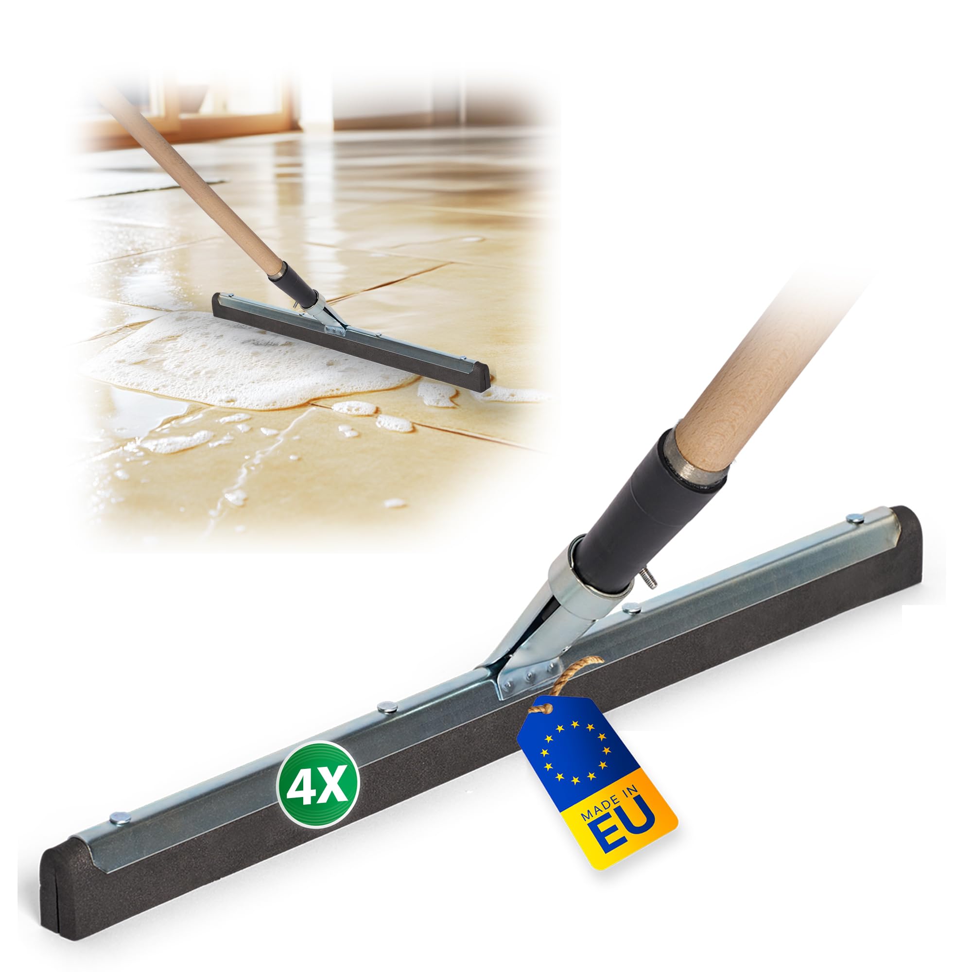 Novatool 4 limpiadores de ducha de mango largo, para ducha, terraza, grande, limpiacristales con mango de madera, deslizador de agua, acero inoxidable, suelo, piscina, extractor de baño, XXL, ancho