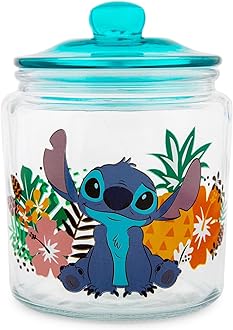 Disney Lilo & Stitch Glass Snack Jar Container With Lid | 6 Inches Tall