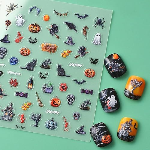 5PCS Fall Art Stickers 5D Embossed - Ghost Cat Skull