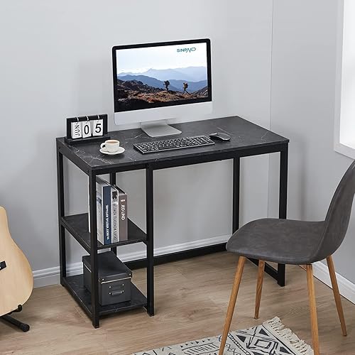 Miniatura 16 de SINPAID - Escritorio para computadora de 40 pulgadas con estantes de 2 niveles, escritorio resistente para la oficina de casa con gran espacio de