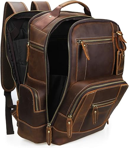 Miniatura 4 de Lannsyne Mochila vintage de cuero de grano completo para hombre de 15.6 pulgadas, mochila para laptop de camping y viajes, mochila de 24 L, Marrón,
