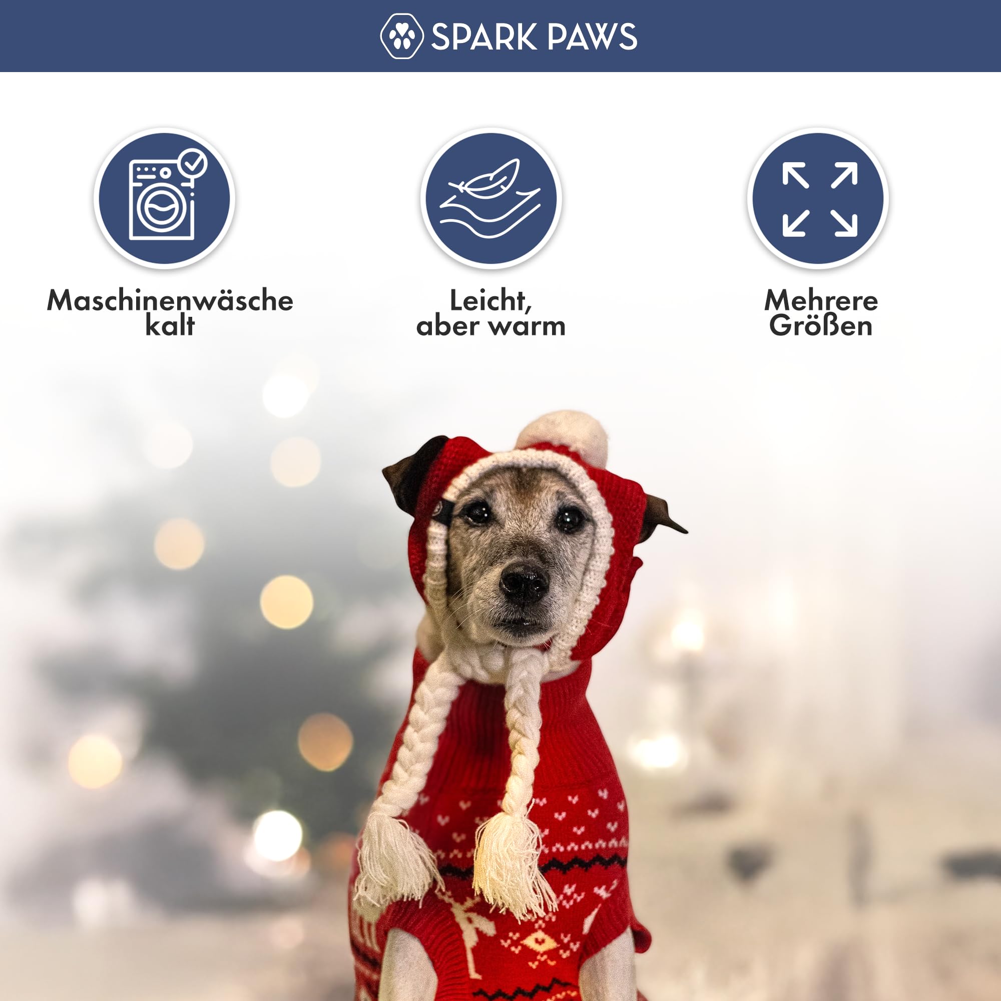 Spark Paws Weihnachts Hundepullover – Weicher Strickpullover für kleine, mittlere & große Hunde – Süßer, Warmer Hundepullover für French Bulldogs & große Hunde, (Dasher Red, M)